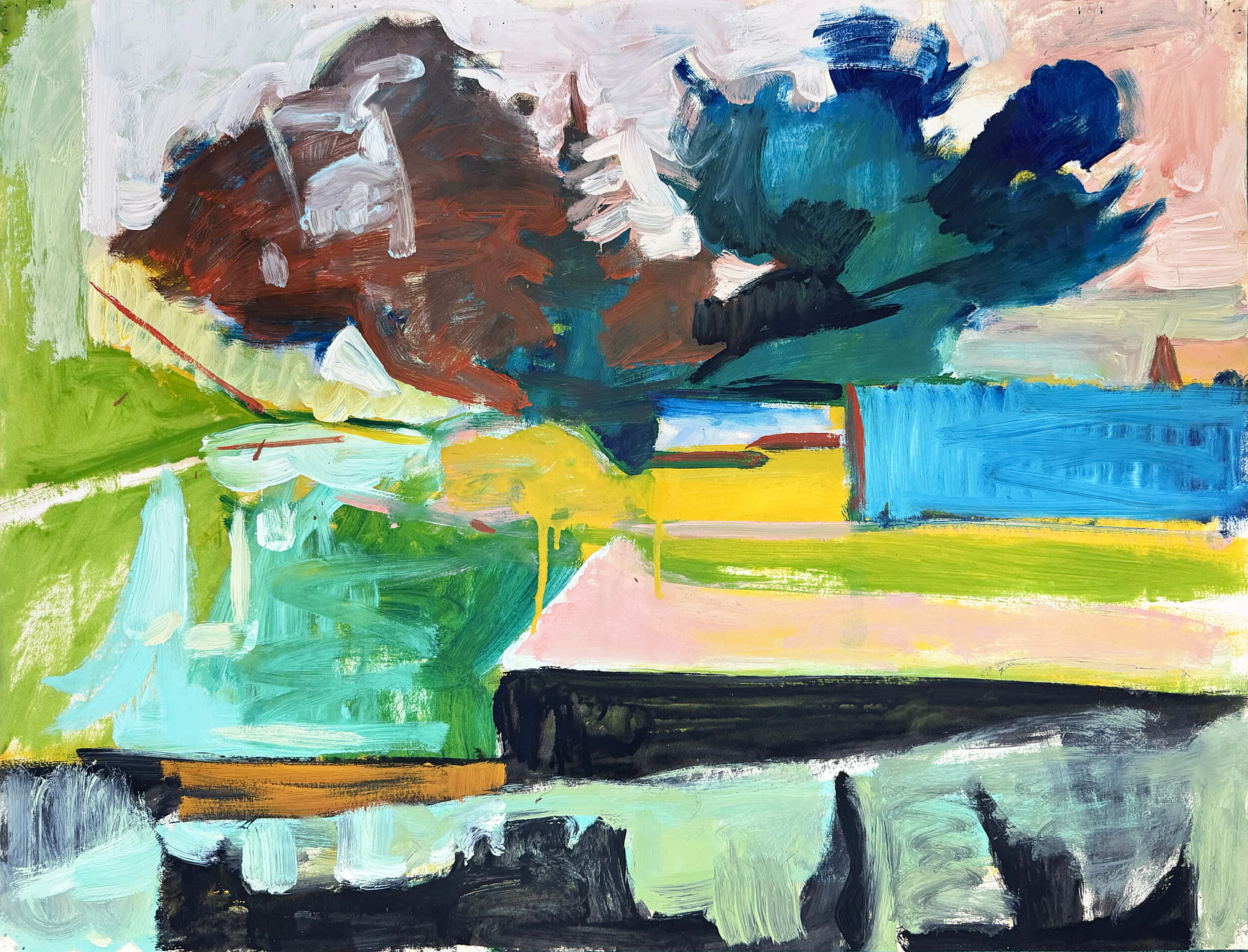 Bruce McGaw, Pink and Landscape, 1958, oil and gouache on paper, 26.8 x 20 inches