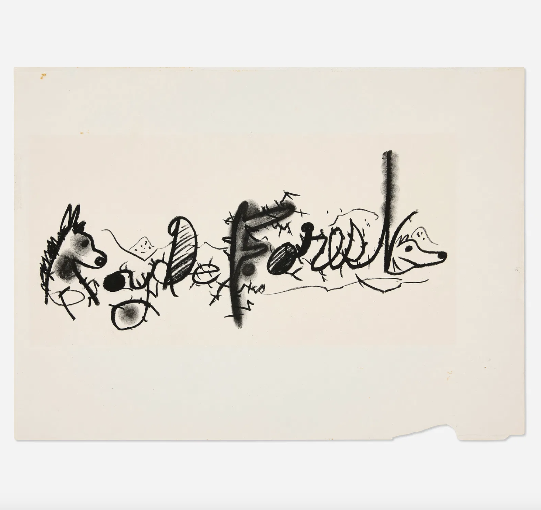 Roy De Forest, Untitled Signature Drawing, 1977, charcoal on paper, 11 x 15