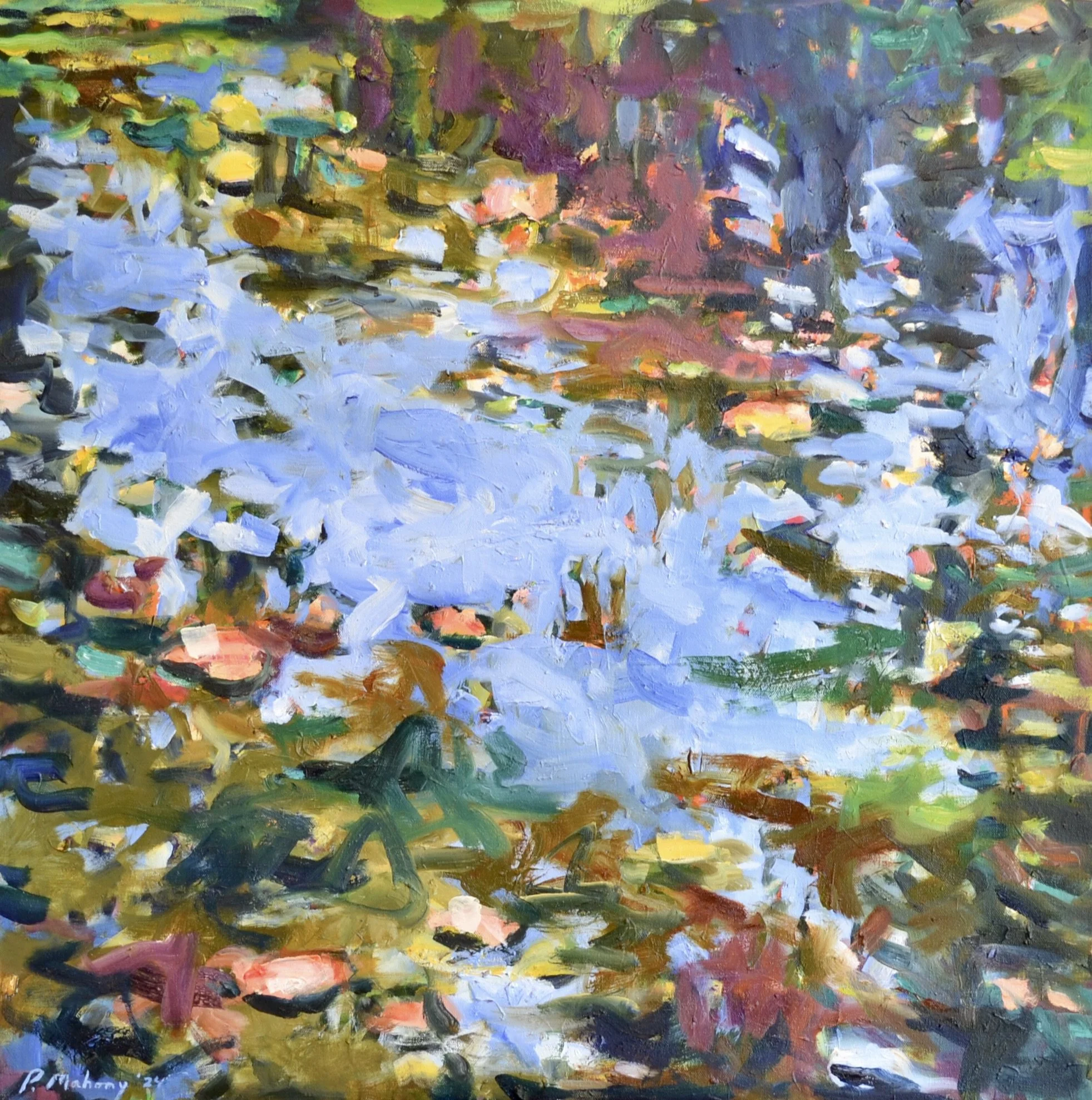 Pat Mahony, Floaters in the Pond, 2026, Oil on canvas, 30 x 30 in