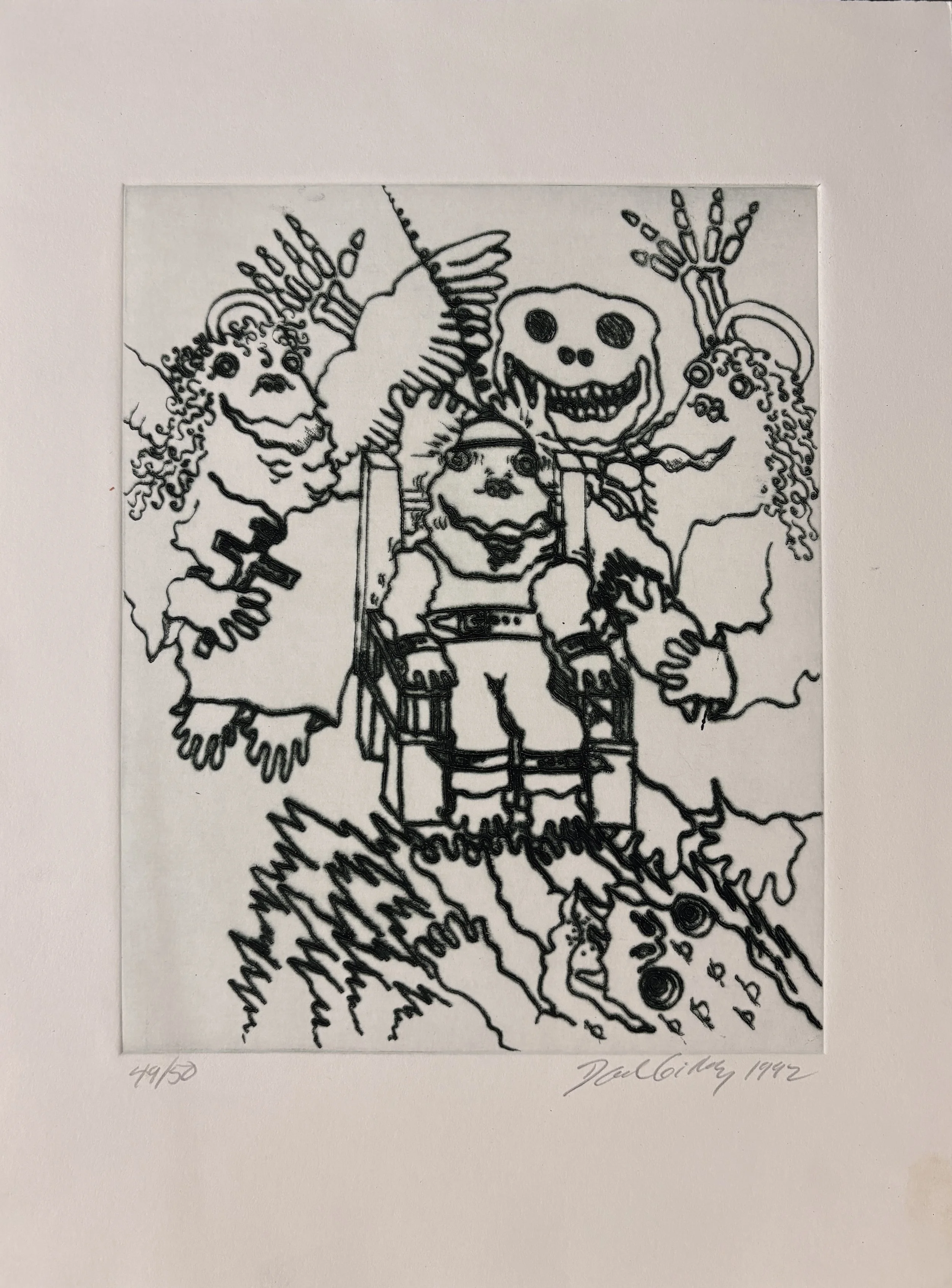 David Gilhooly, Frog Going to Heaven (16/50), 1992, Drypoint, 15 x 11 in, $250
