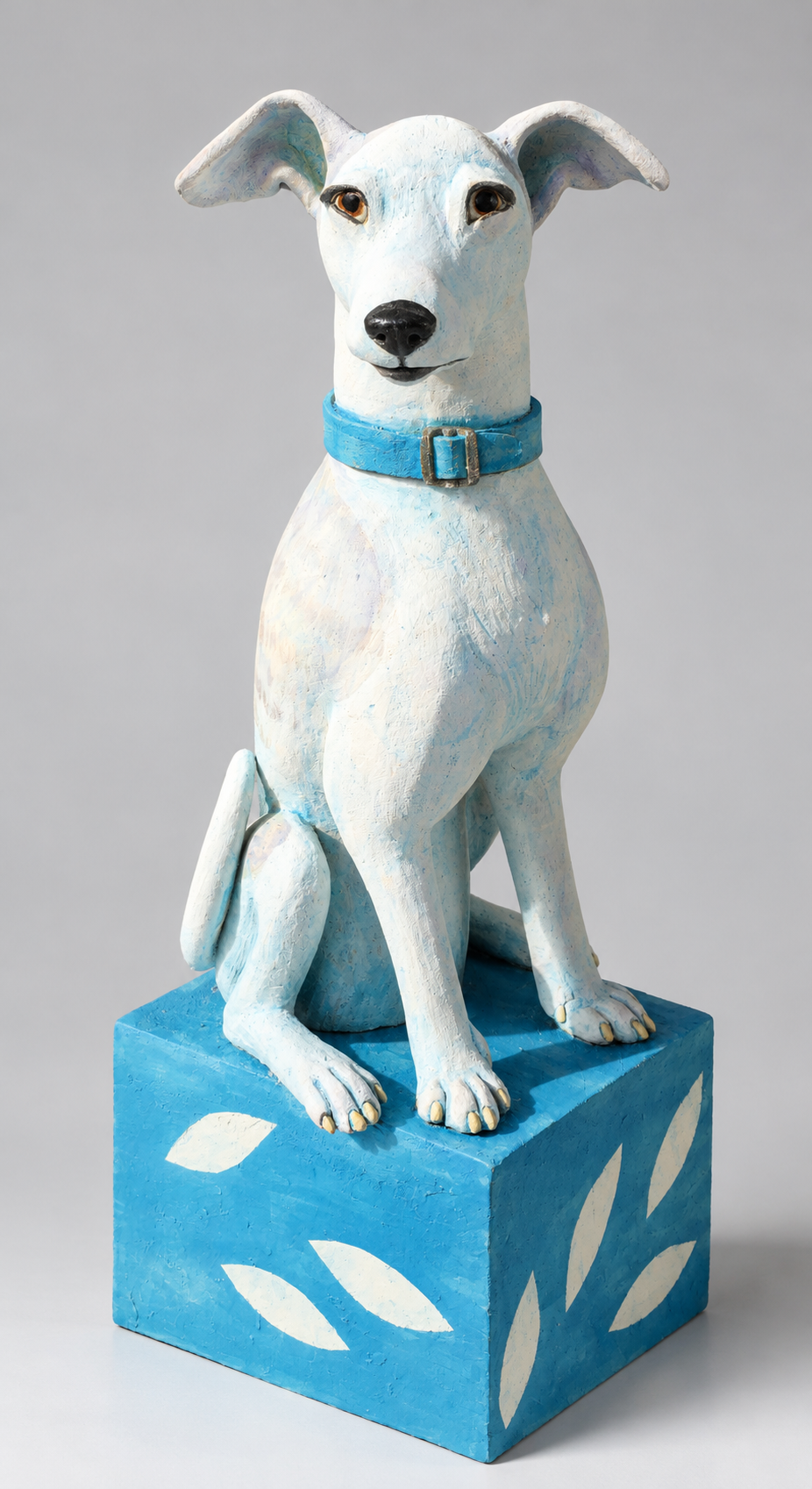 Rene Martucci, Dog on Decorative Box, 2022, ceramic and glazes, 26 x 11 x 10 in