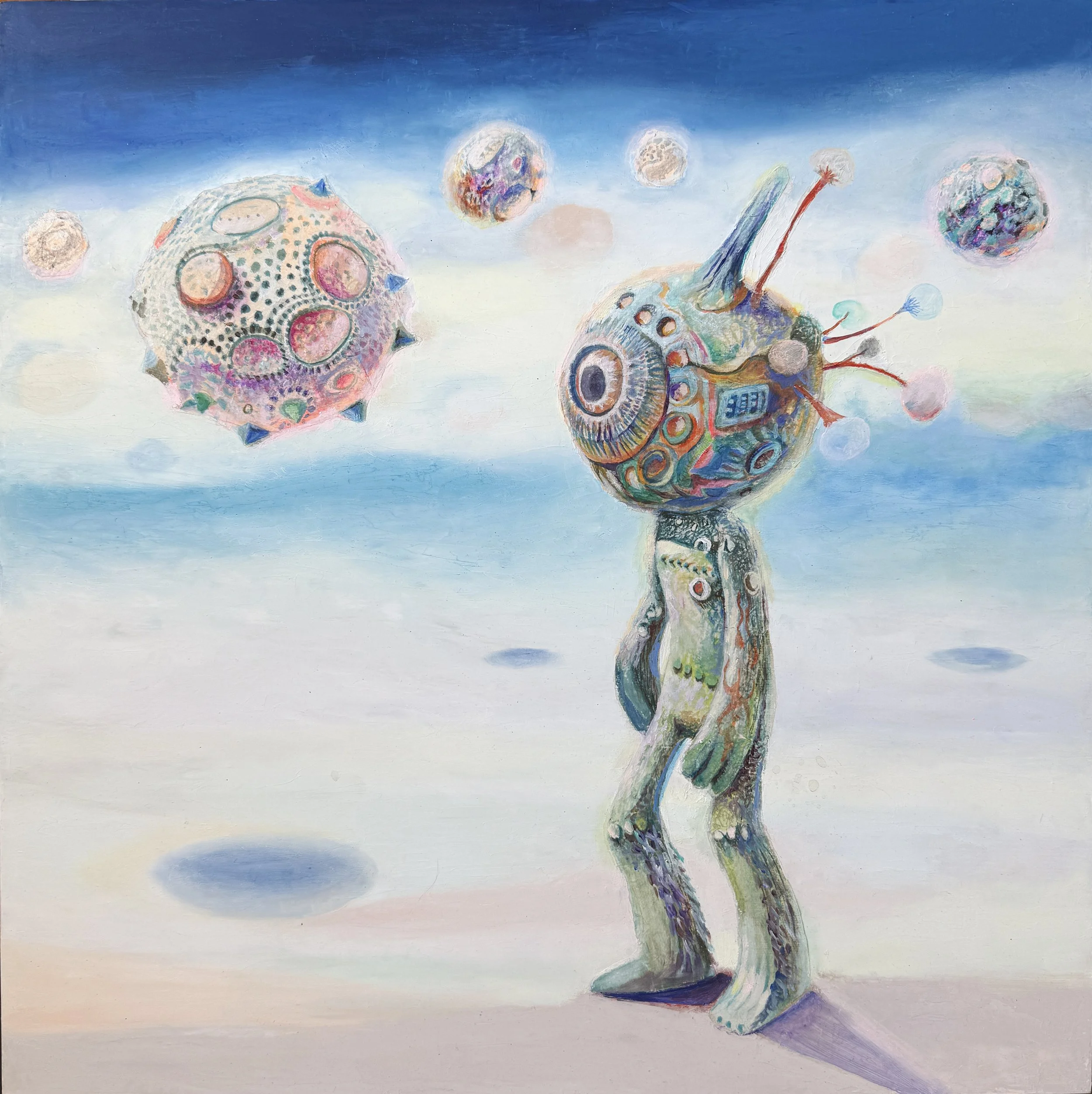Seongmin Yoo, Big Moon, 2025
Oil, ink, and ricepaper on panel, 18 x 18 in