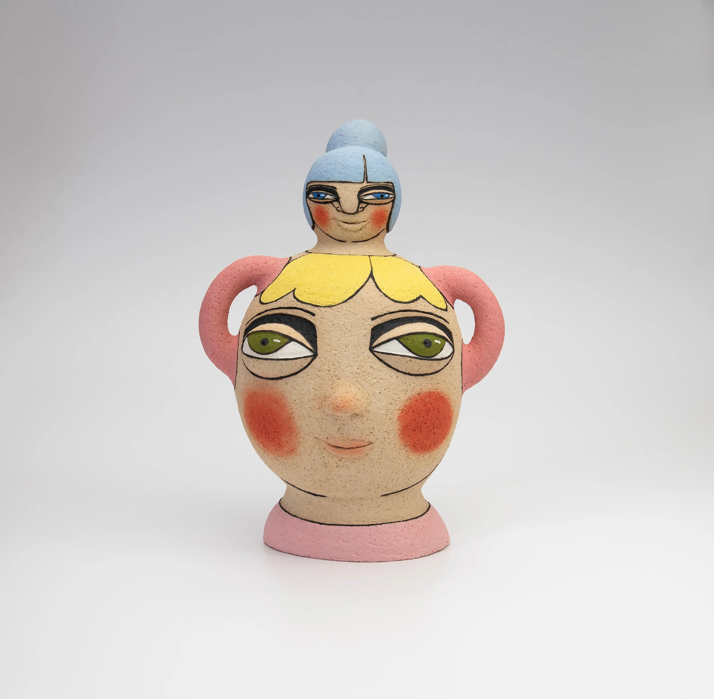 Janina Myronowa, Seen Twice, 2025, stoneware and underglaze, 18 x 11  x 9 in