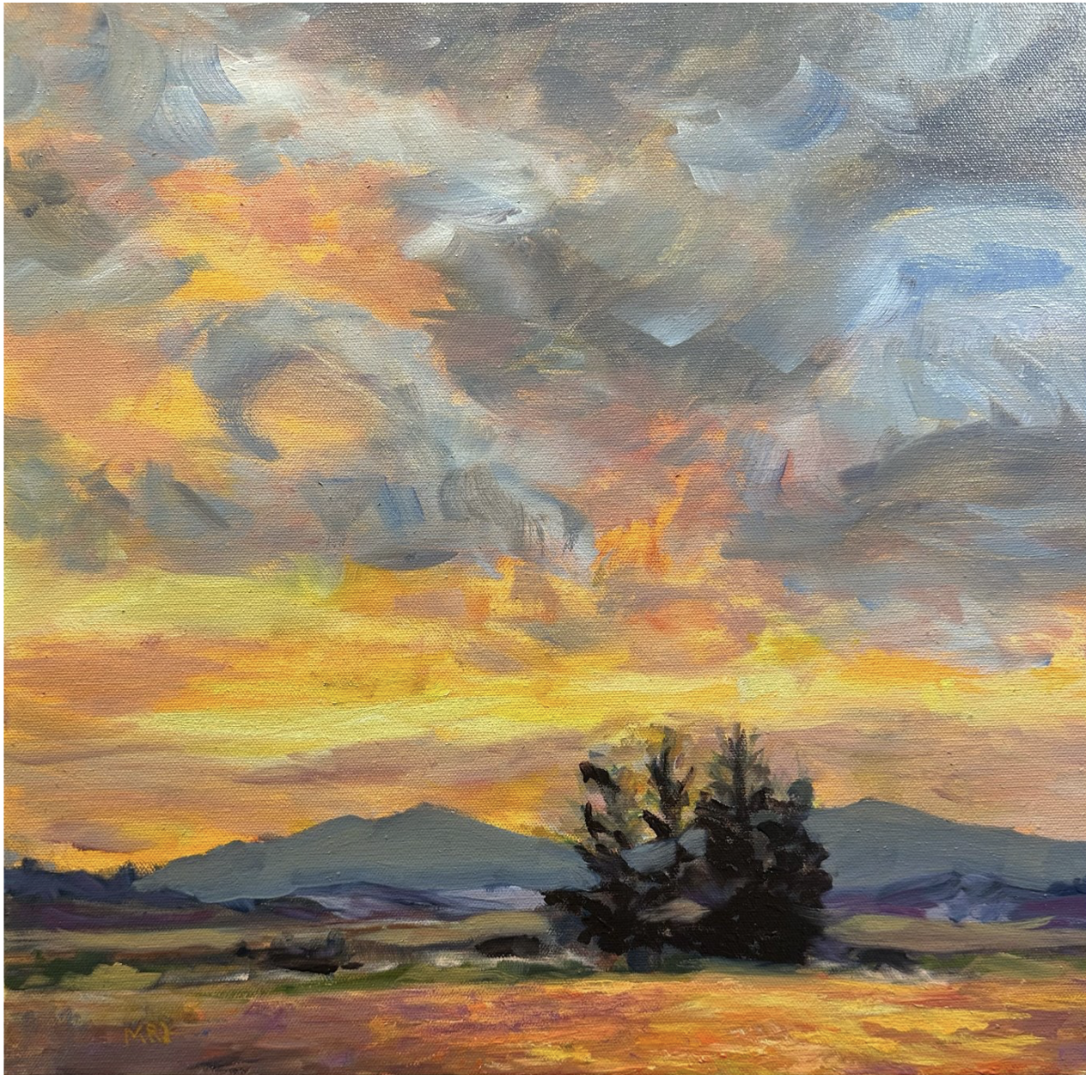 Magdalena Rozs-Johansson, Summer Storm, 2026, Oil on canvas, 16 x 16 in