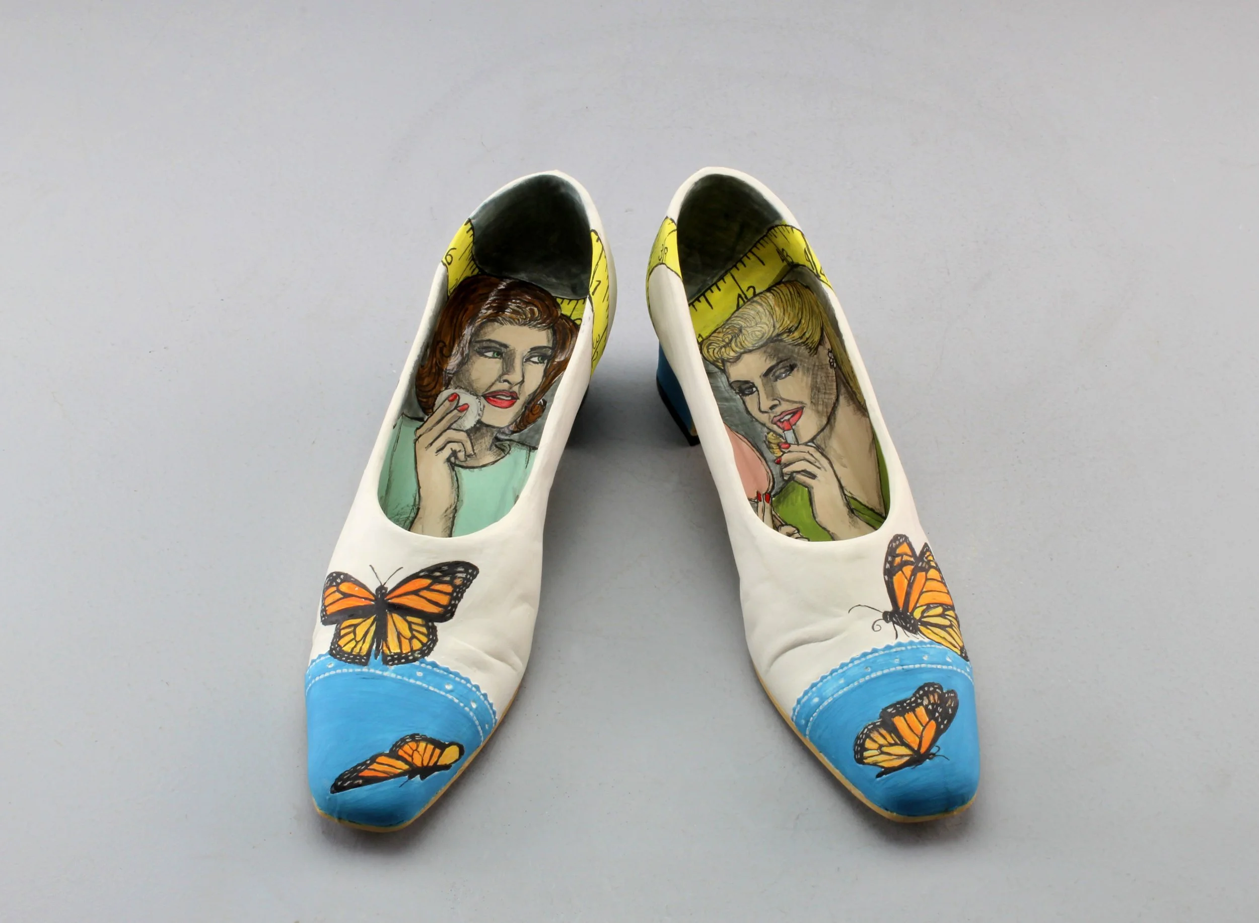 Shalene Valenzuela, Sizing Up: Metamorphosis II, 2025, Slipcast cone 6 porcelain, underglaze, 3.25 x 2.5 x 8.5 in