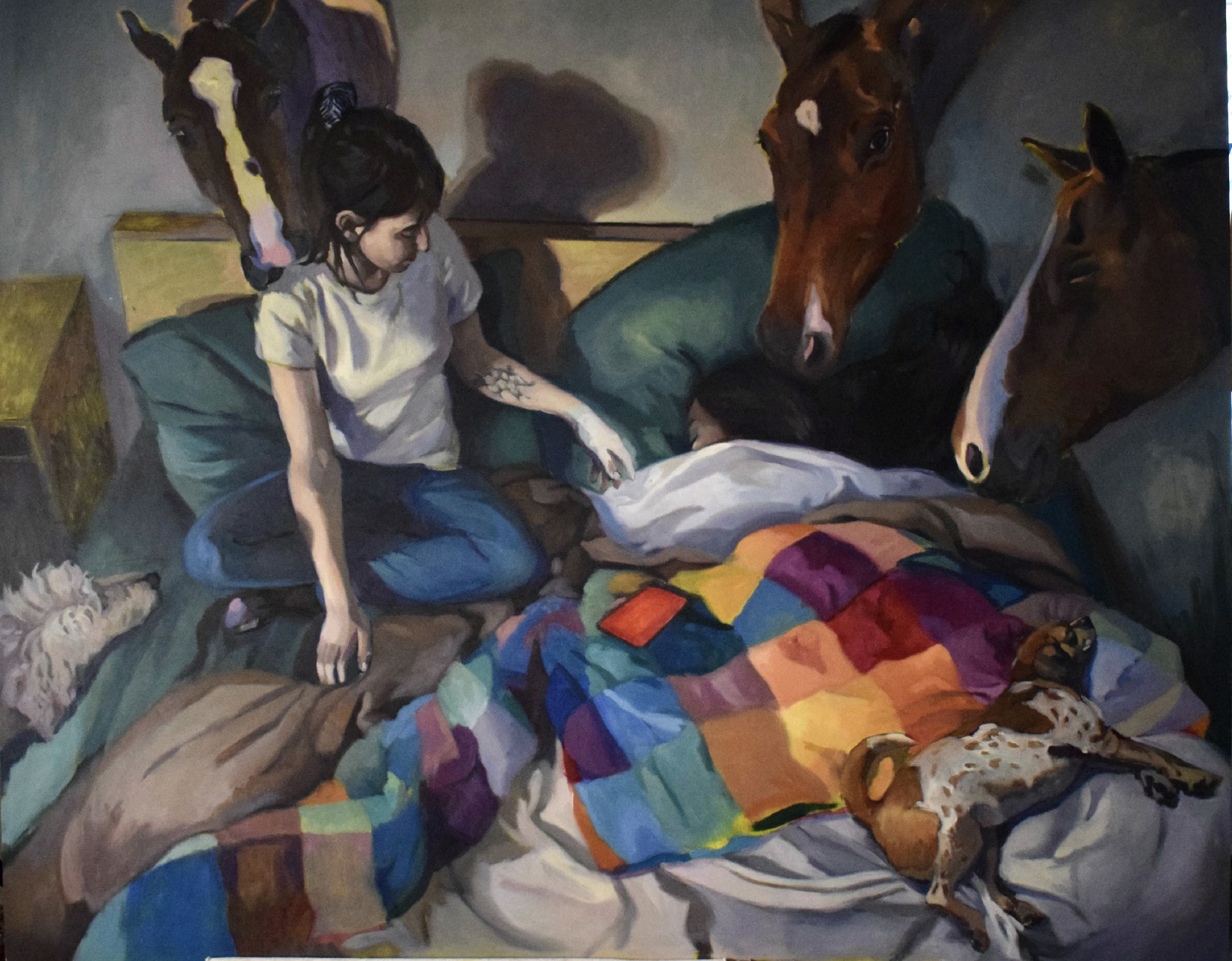 Sarah Lam, Protect, 2025, oil and acrylic on panel, 48 x 60 in