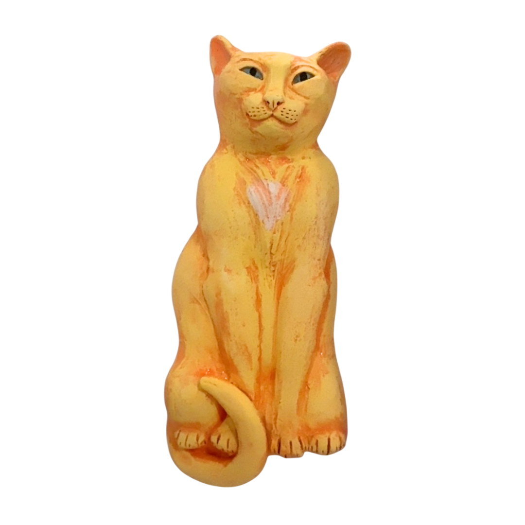 Rene Martucci, Yellow & orange cat wall hanging, 2026, Ceramic, 15.5 x 7 x 3.5 in