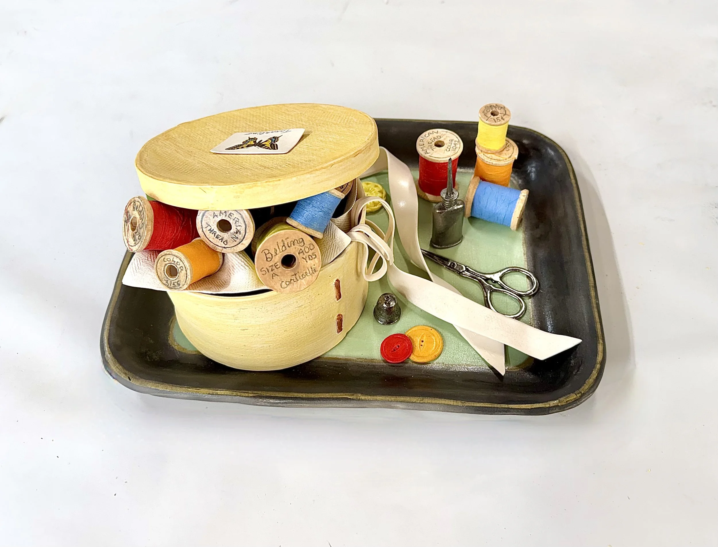Claudia Tarantino, Sewing Tray, 2026, porcelain, 5 x 12 x 10 in
