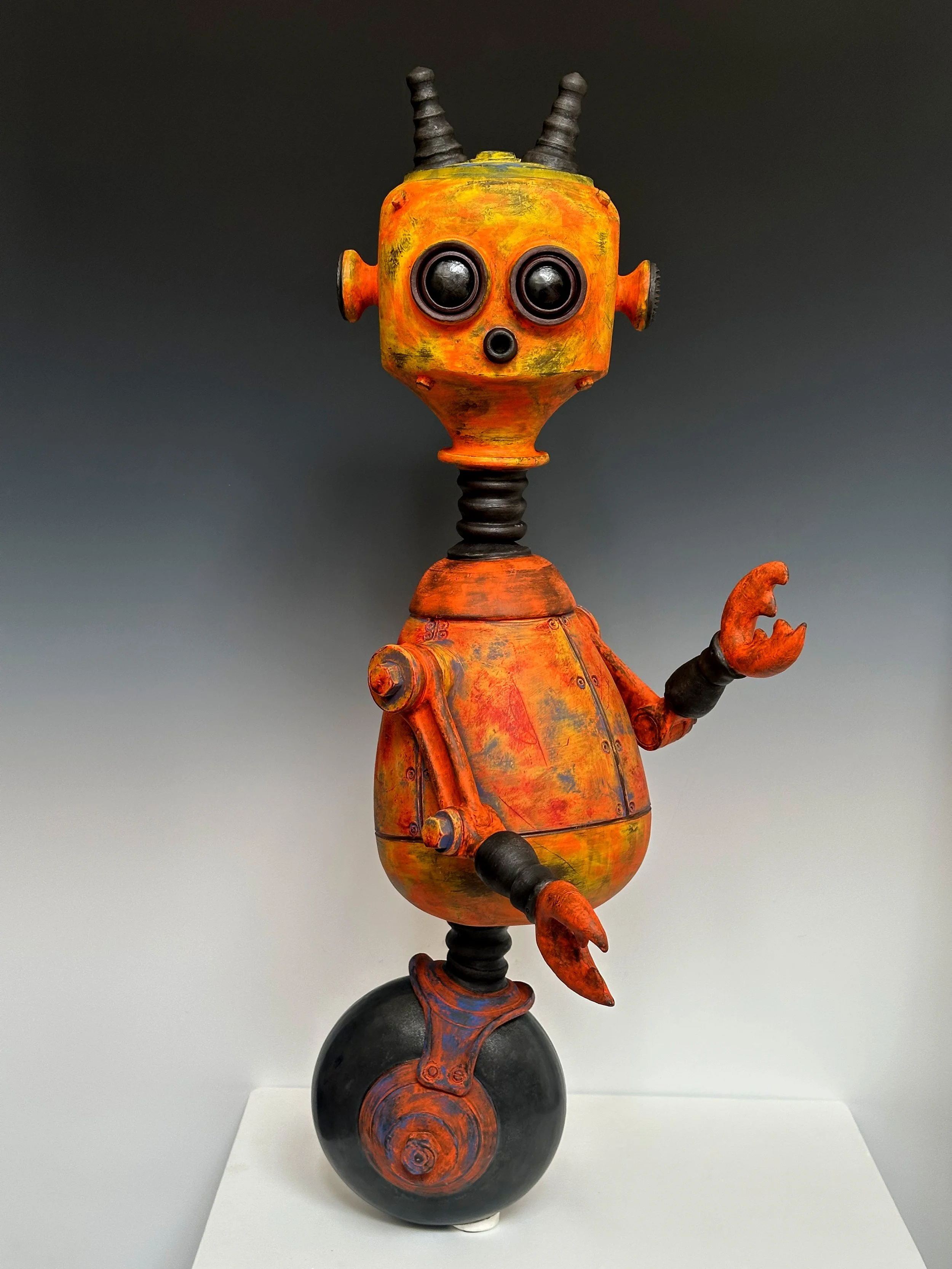 Steve Allen, Rusty the Rolling Lobsterbot, 2026, Ceramic, 39 x 19 x 12 in