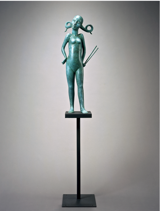 Nimble Sticks, 2005, bronze and steel, 28 x 11 x 12 in (plus 25 in stand)