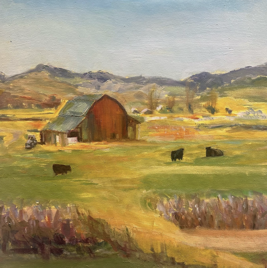 Magdalena Rozs-Johansson, The Farm, 2026, Oil on canvas, 16 x 16 in