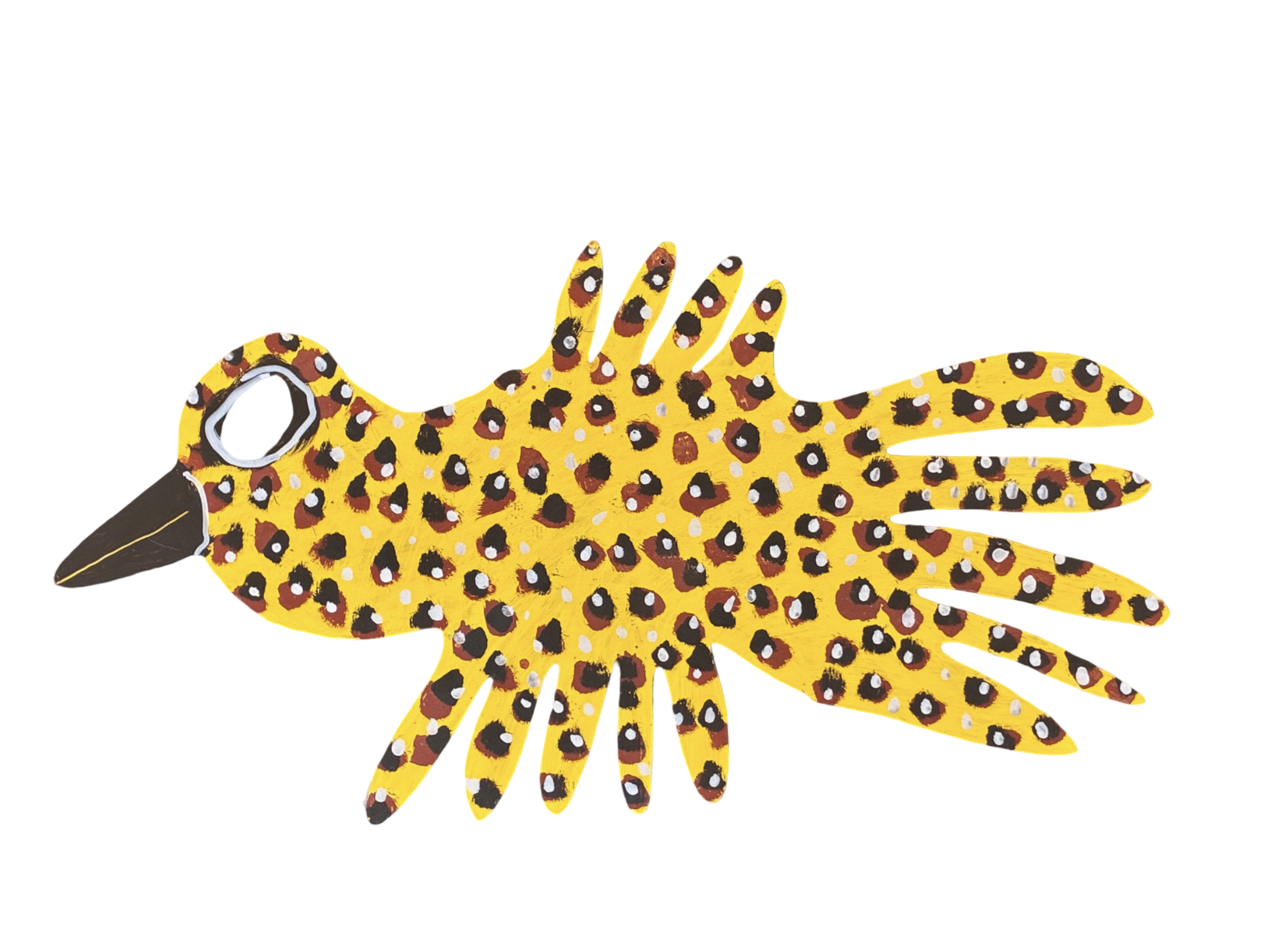 Mark Bulwinkle, Yellow Spotted Bird, 2026, Metal with paint, 19 x 33.25 in
