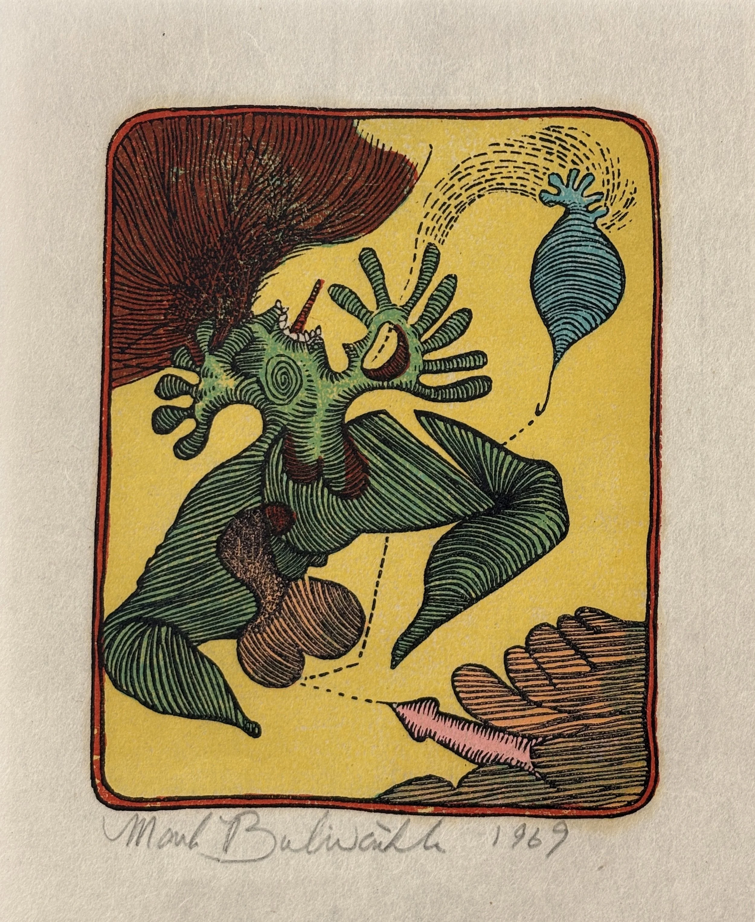 Mark Bulwinkle, Evolution, 1969, Wood engraving print, 6.75 x 5.5 in