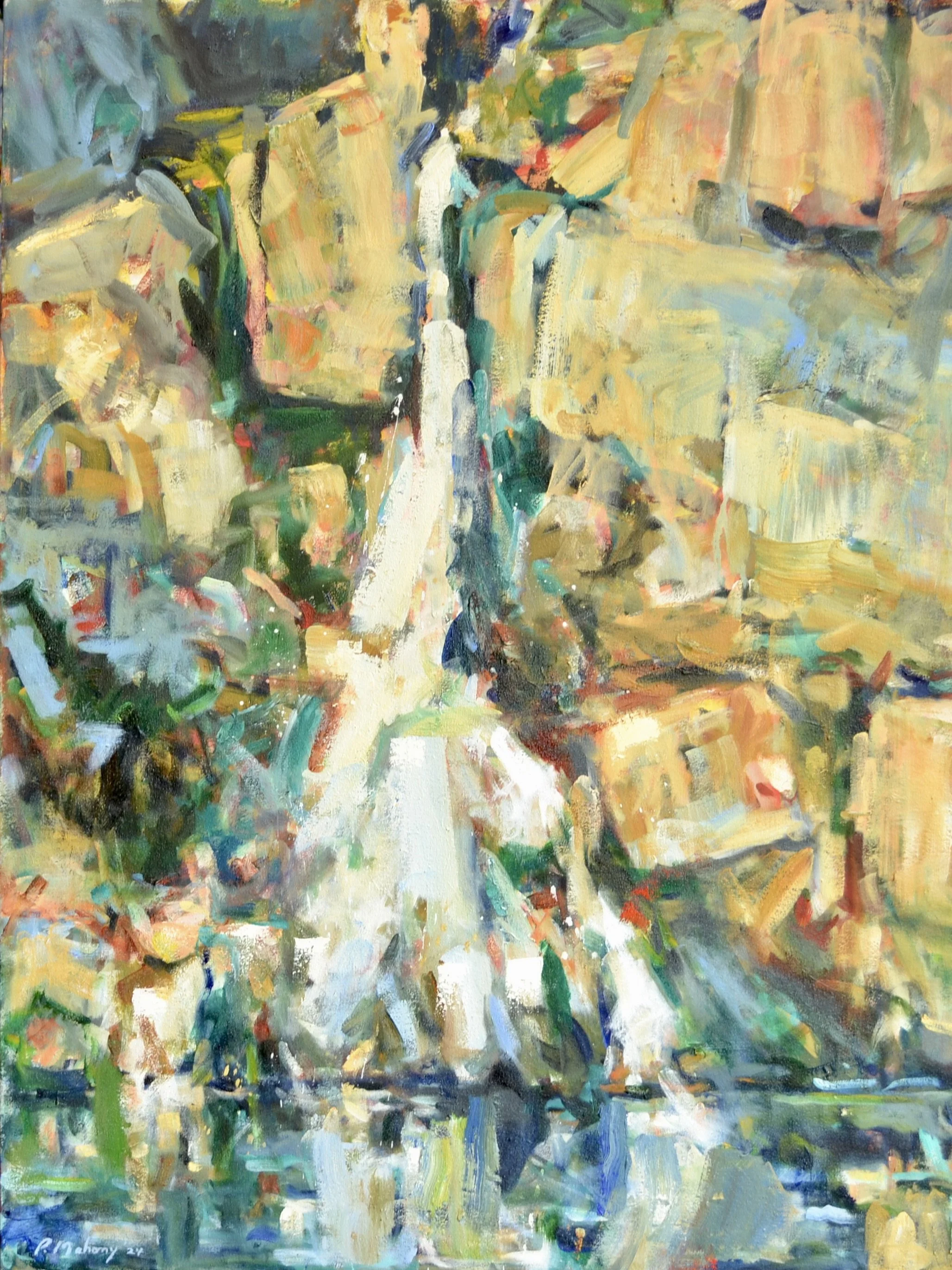 Pat Mahony, Waterfall into the Quarry, 2026, Oil on canvas, 40 x 30 in