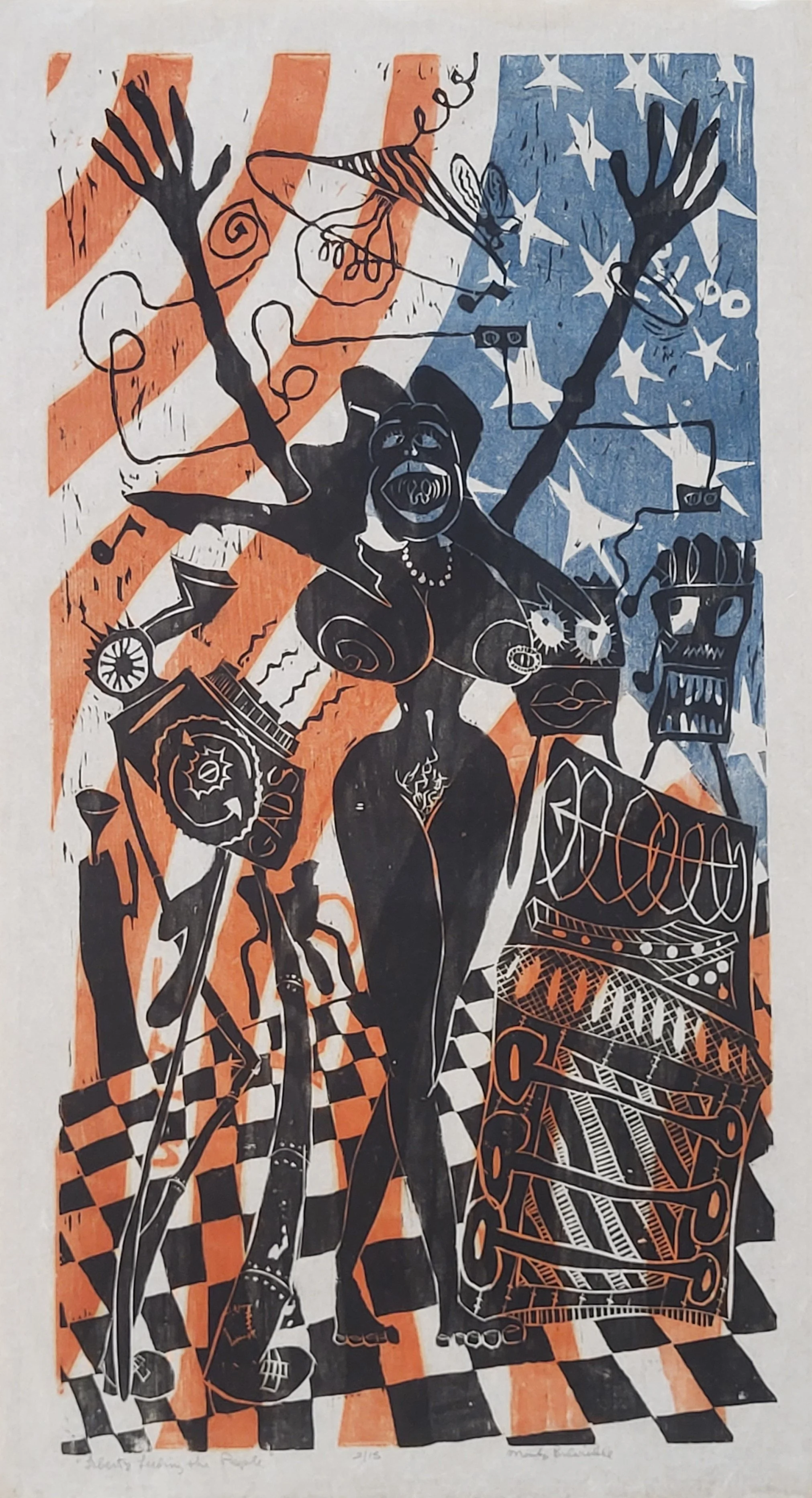 Mark Bulwinkle, Liberty Leading the People (2/15), 1976, Color woodcut, 24.25 x 14.25 in