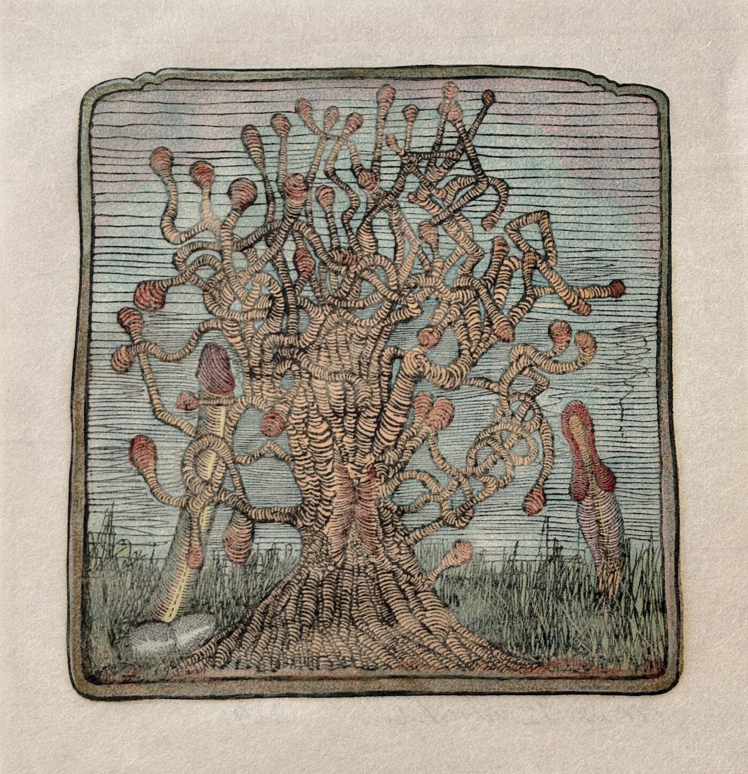 Mark Bulwinkle, Expulsion From Paradise, 1969, Wood engraving print, 8 x 8 in