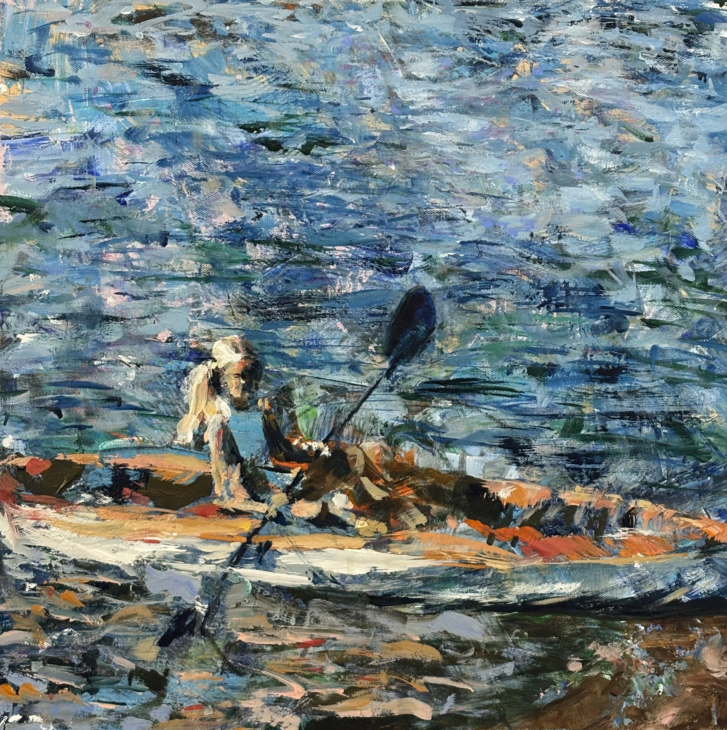 Magdalena Rozs-Johansson, Girl in the Kayak, 2025, Acrylic on canvas, 20 x 20 in