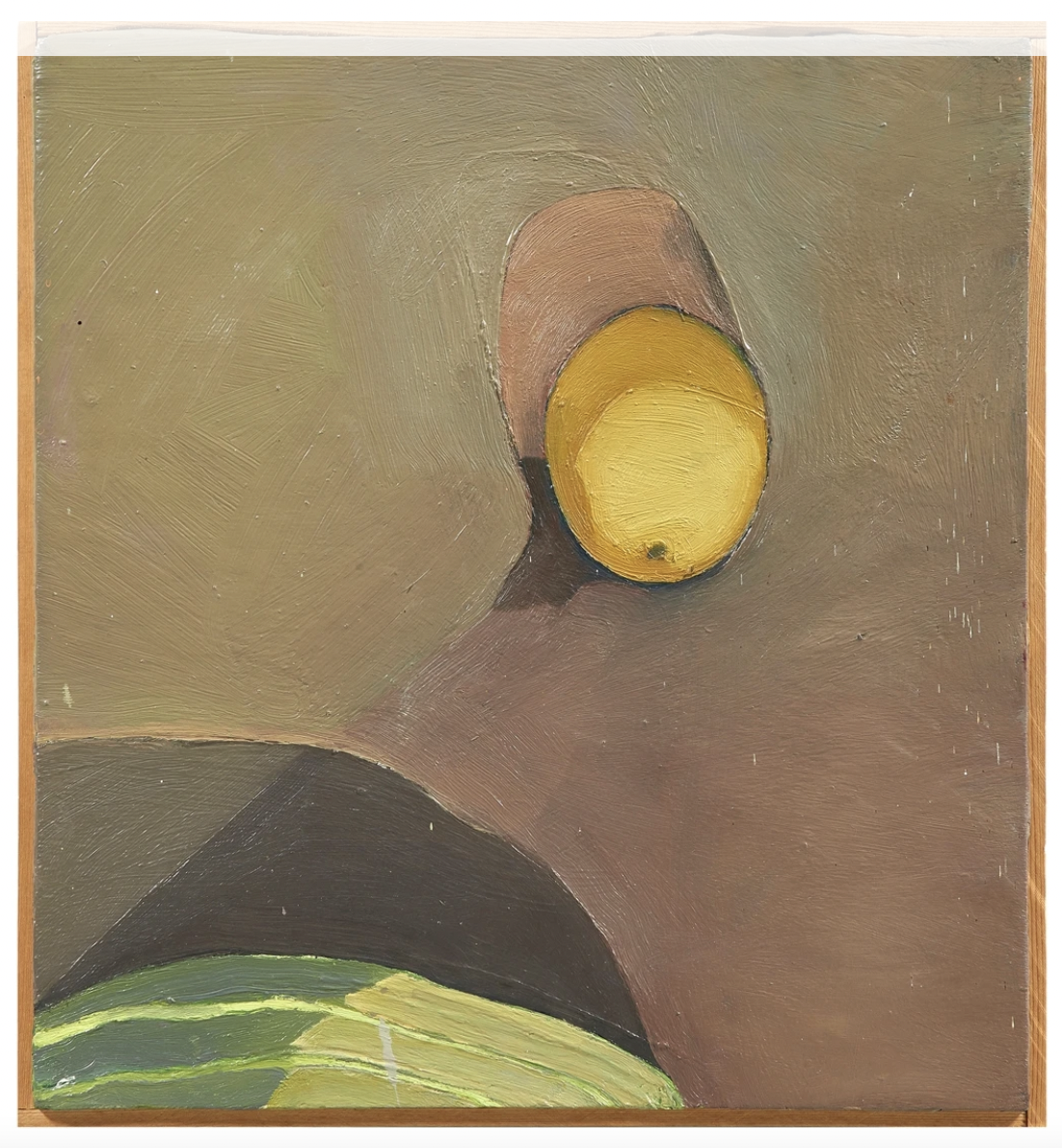 Joan Brown, Cucumber and Lemon, 1965, Oil on plywood, 16.25 x 15 in