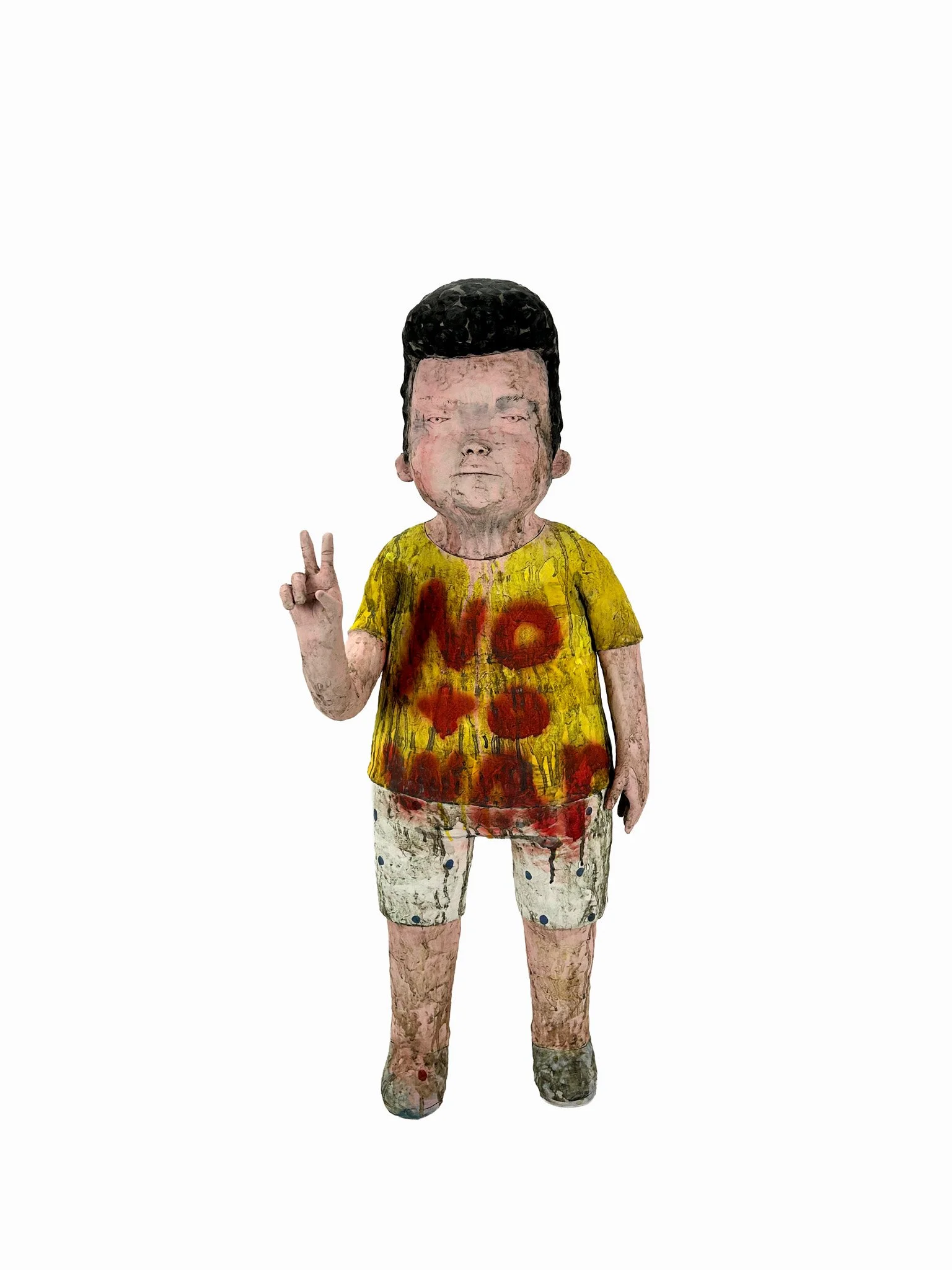 Kensuke Yamada, No War, 2026, ceramic, glazes, spray paint, 44x 18 x 12 in