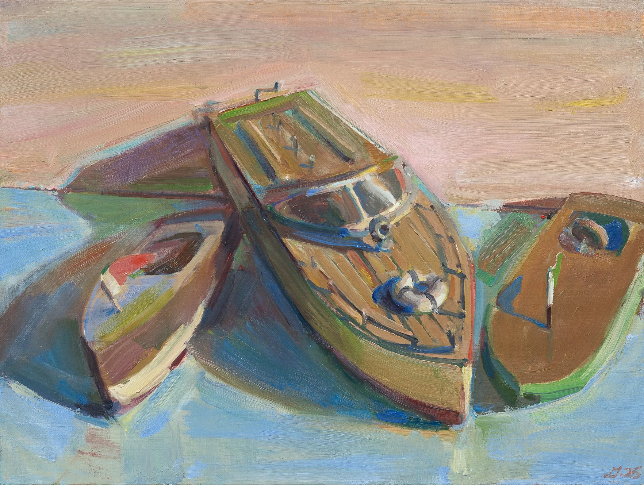 Boyd Gavin, Boats, 2025, oil on canvas, 18 x 24 inches