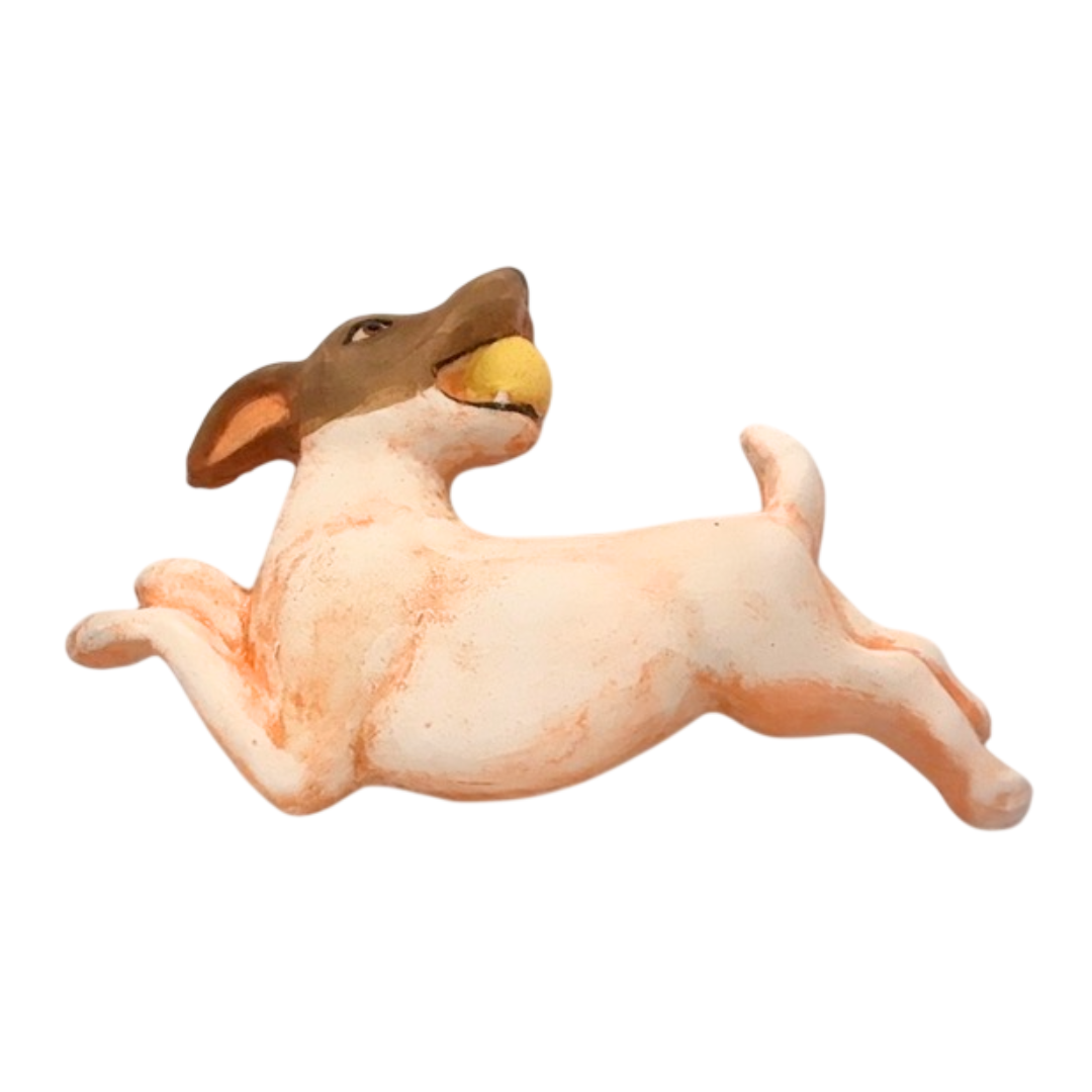 Rene Martucci, Dog with Ball, 2026, Ceramic, 10 x 15.5 x 2 in