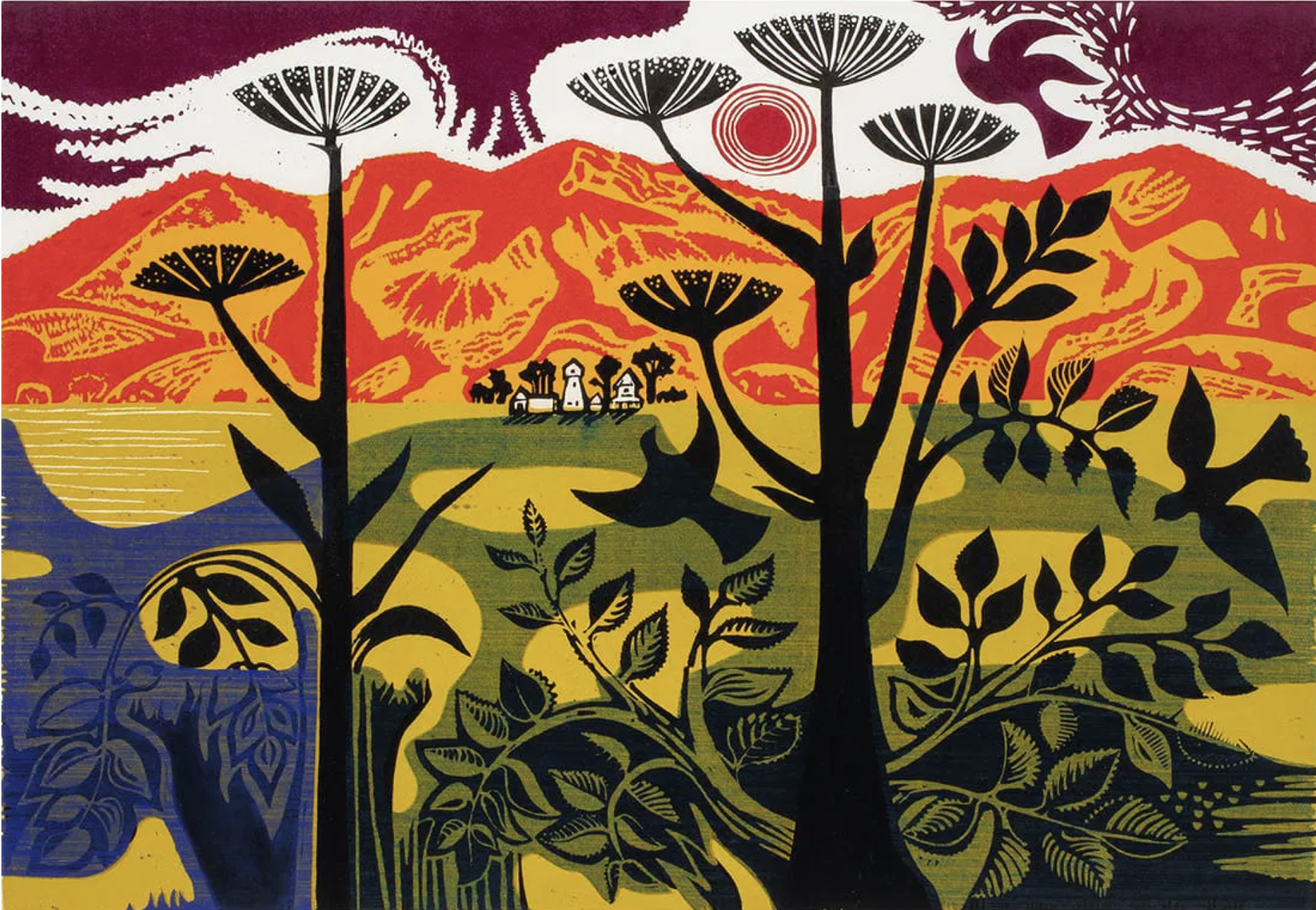 Emmy Lou Packard, Morning in the Valley, 1974, Linoleum cut, 23 x 32.75 in