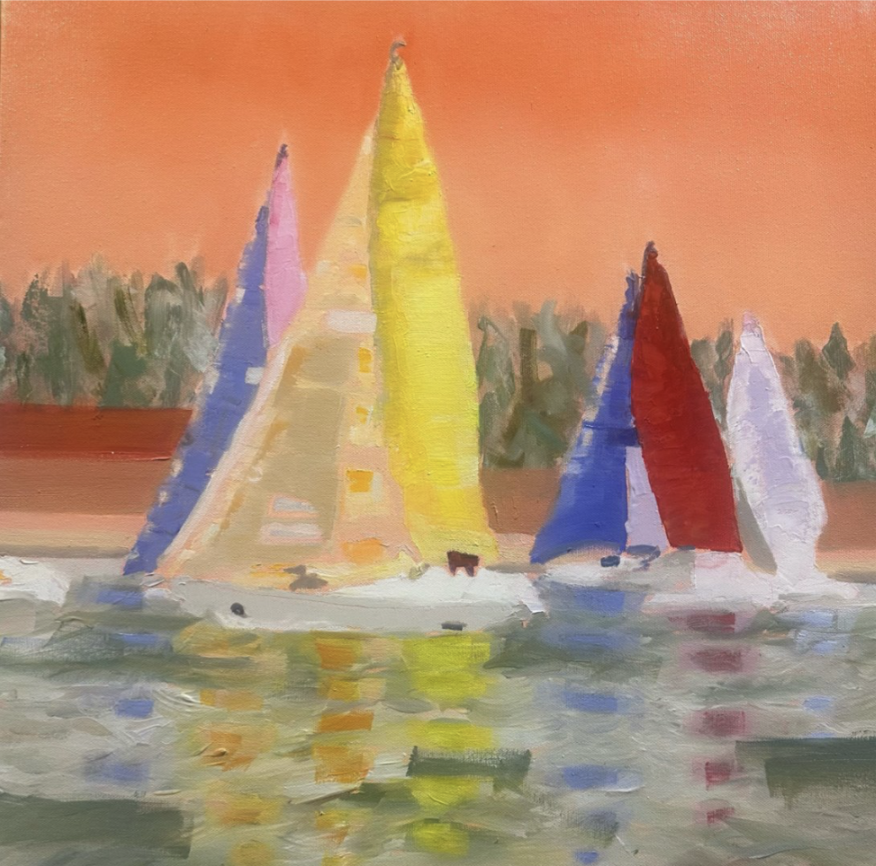 Magdalena Rozs-Johansson, Sail Boats IV, 2026, Oil on canvas, 20 x 20 in