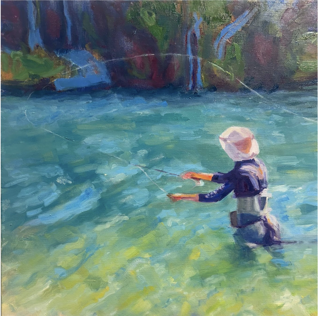Magdalena Rozs-Johansson, Fly Fishing, 2026, Oil on canvas, 20 x 20 in