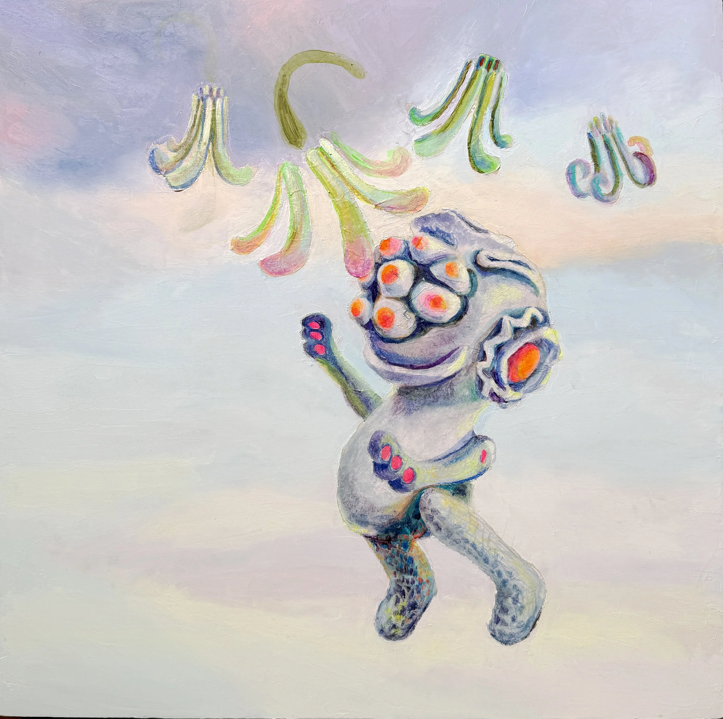 Seongmin Yoo, Atmospheric Alien Fruit, 2026, mixed media on panel, 14 x 14 in