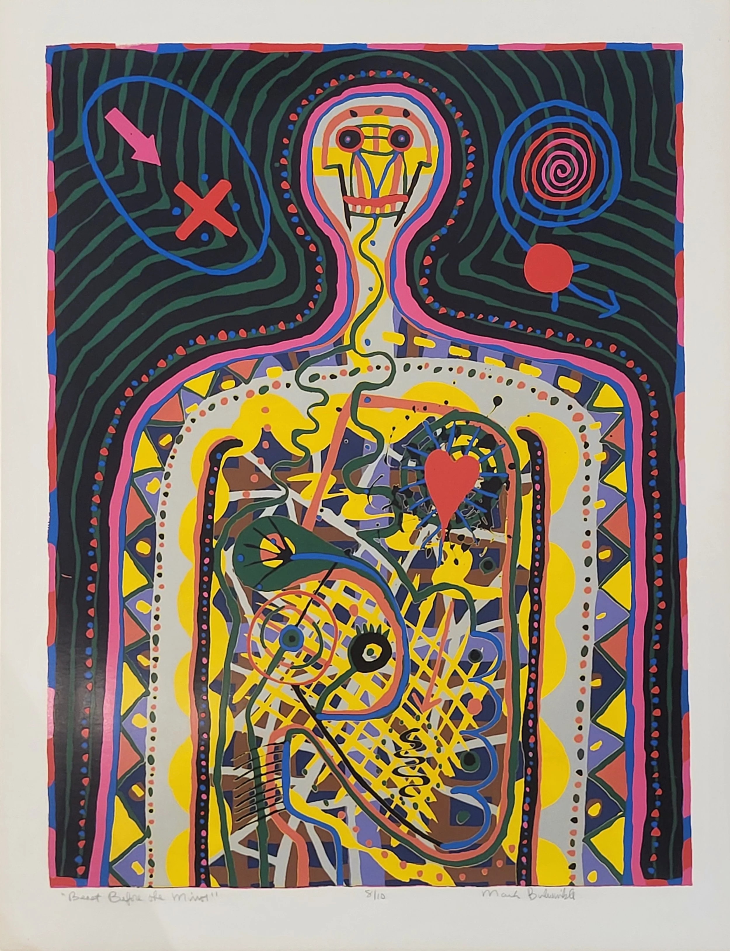 Mark Bulwinkle, Beast Before the Mirror, 1973, enamel silkscreen, 30 x 20 in