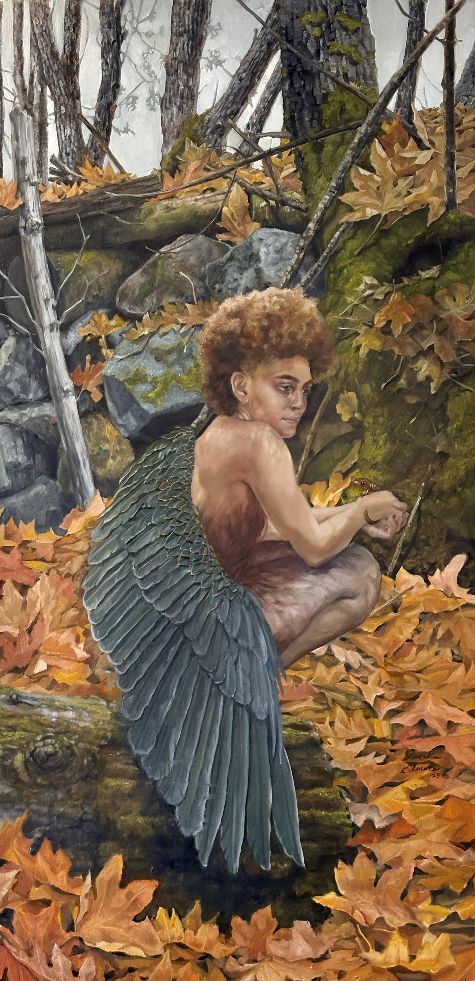 Laurelin Gilmore, Soft Fall, 2025, oil on board, 48 x 24 in