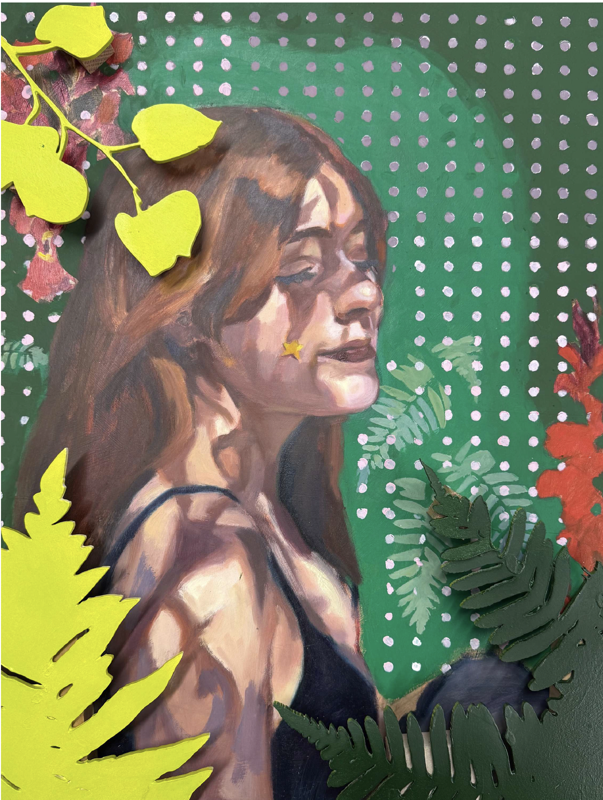Sarah Lam, Among the Ferns, 2025, oil and acrylic on panel, 8 x 14 in