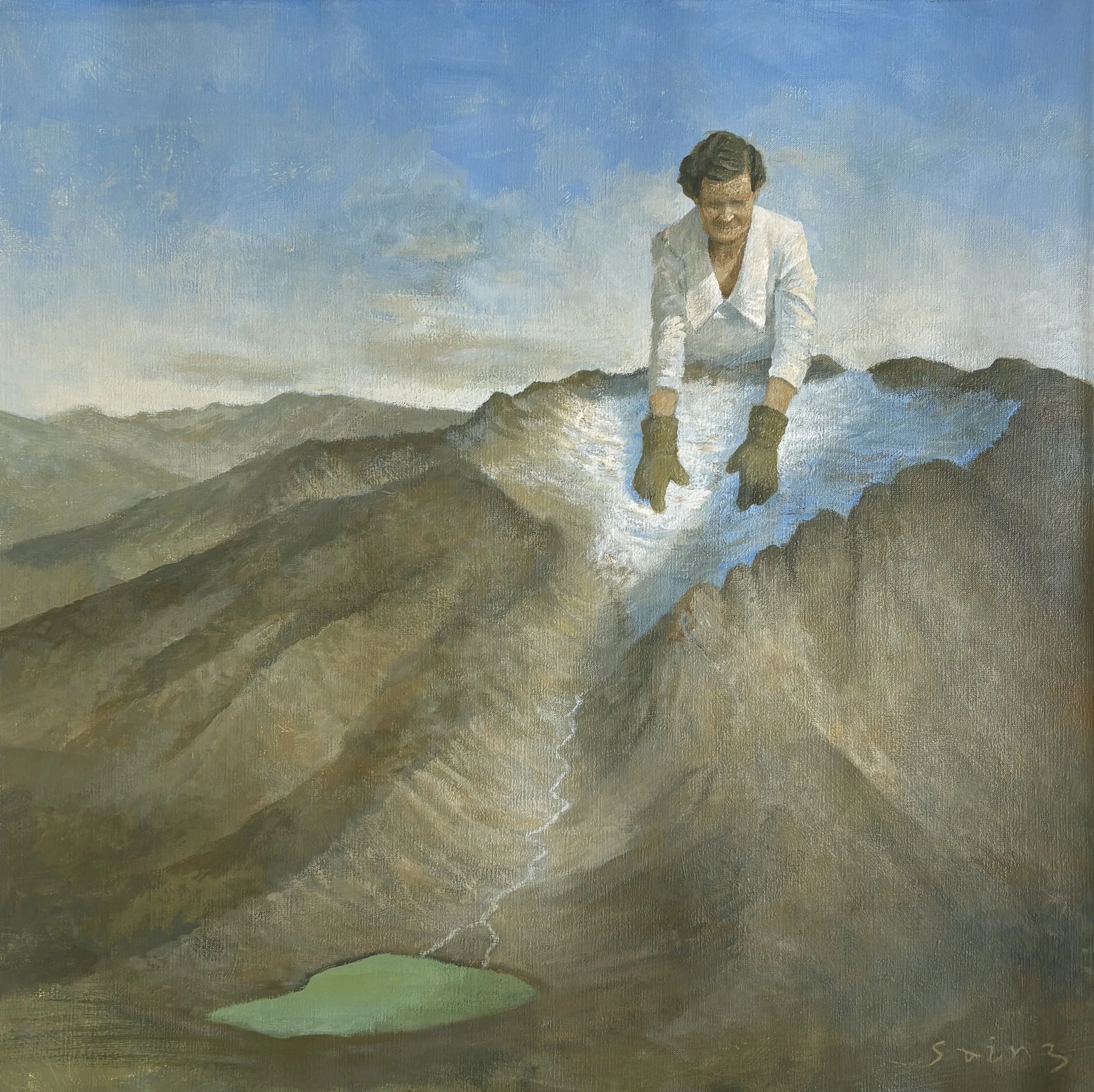 Gabriel Sainz, Protectora de Glaciares, 2025, oil on canvas, 19.75" x 19.75"