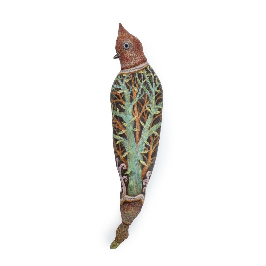 Deborah G. Rogers, Among the Sea of Trees ~ Path, 2024, ceramic and mixed media, 11.5 x 4 x 2 in