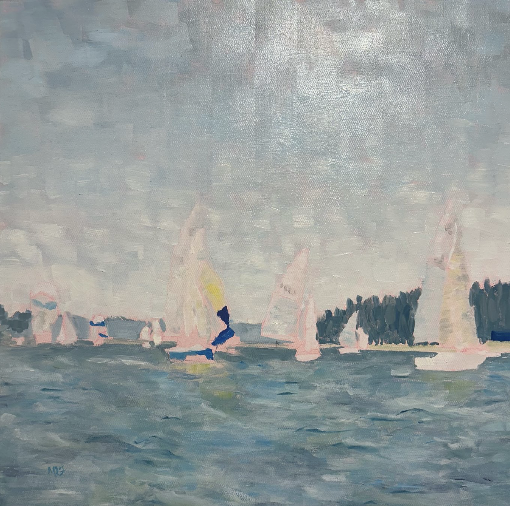 Magdalena Rozs-Johansson, Sail Boats II, 2026, Oil on canvas, 20 x 20 in