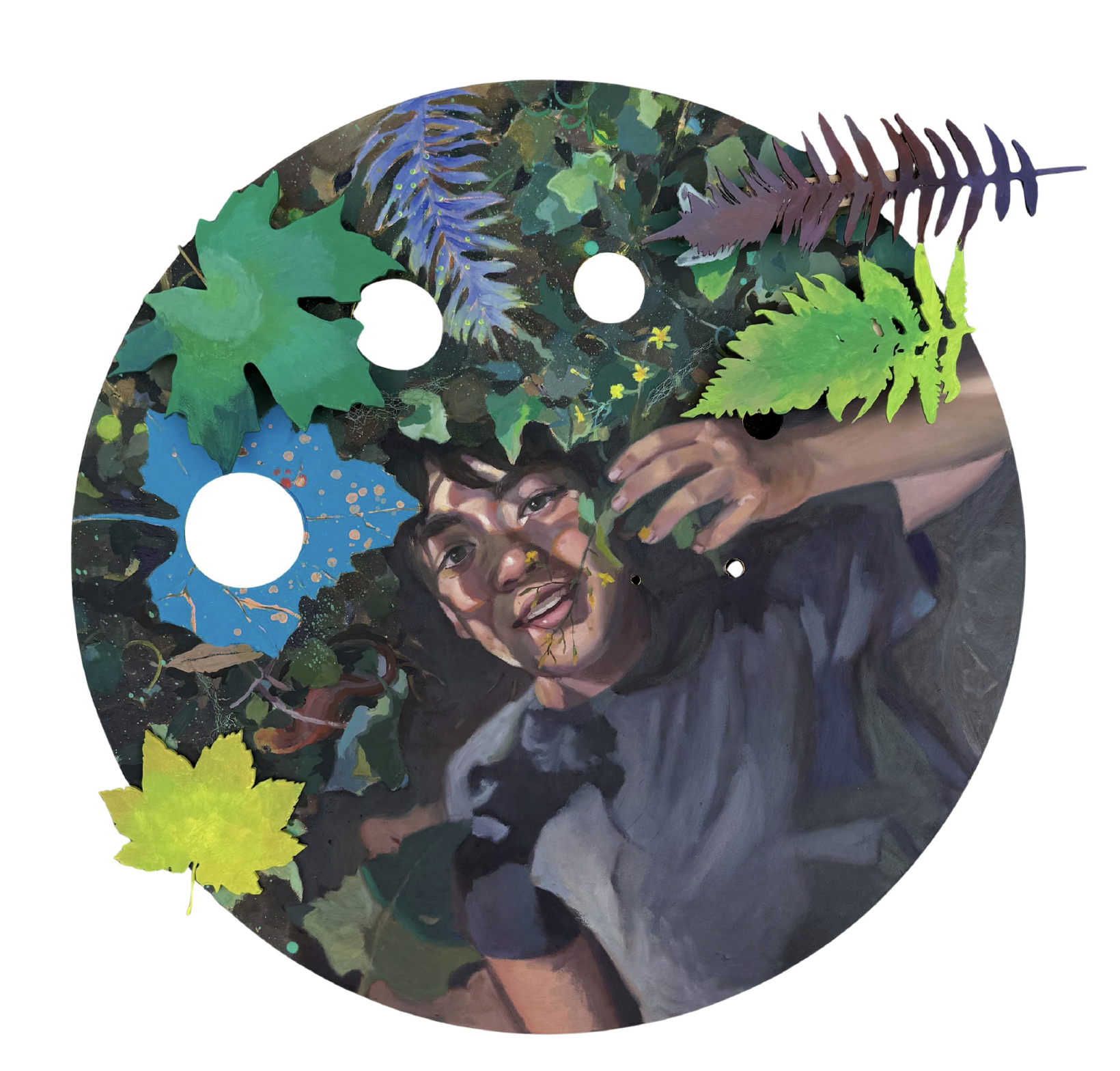 Sarah Lam, Beneath the Canopy, 2025, oil and acrylic on panel, 24 diameter