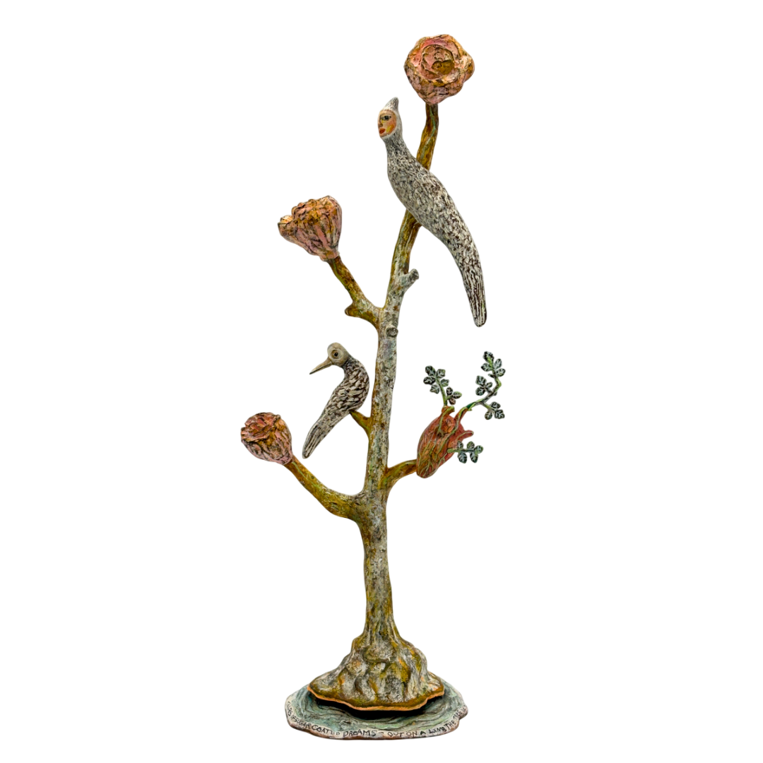 Out on a Limb - The Tree of Hope (front), 2025, ceramic with mixed media, 12.5 x 5 x 3.5 inches
