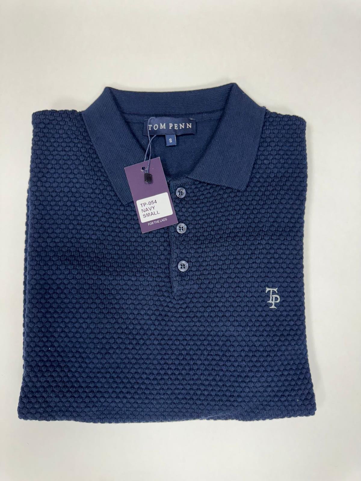 Tom Penn Navy Pattern Long Sleeve Polo