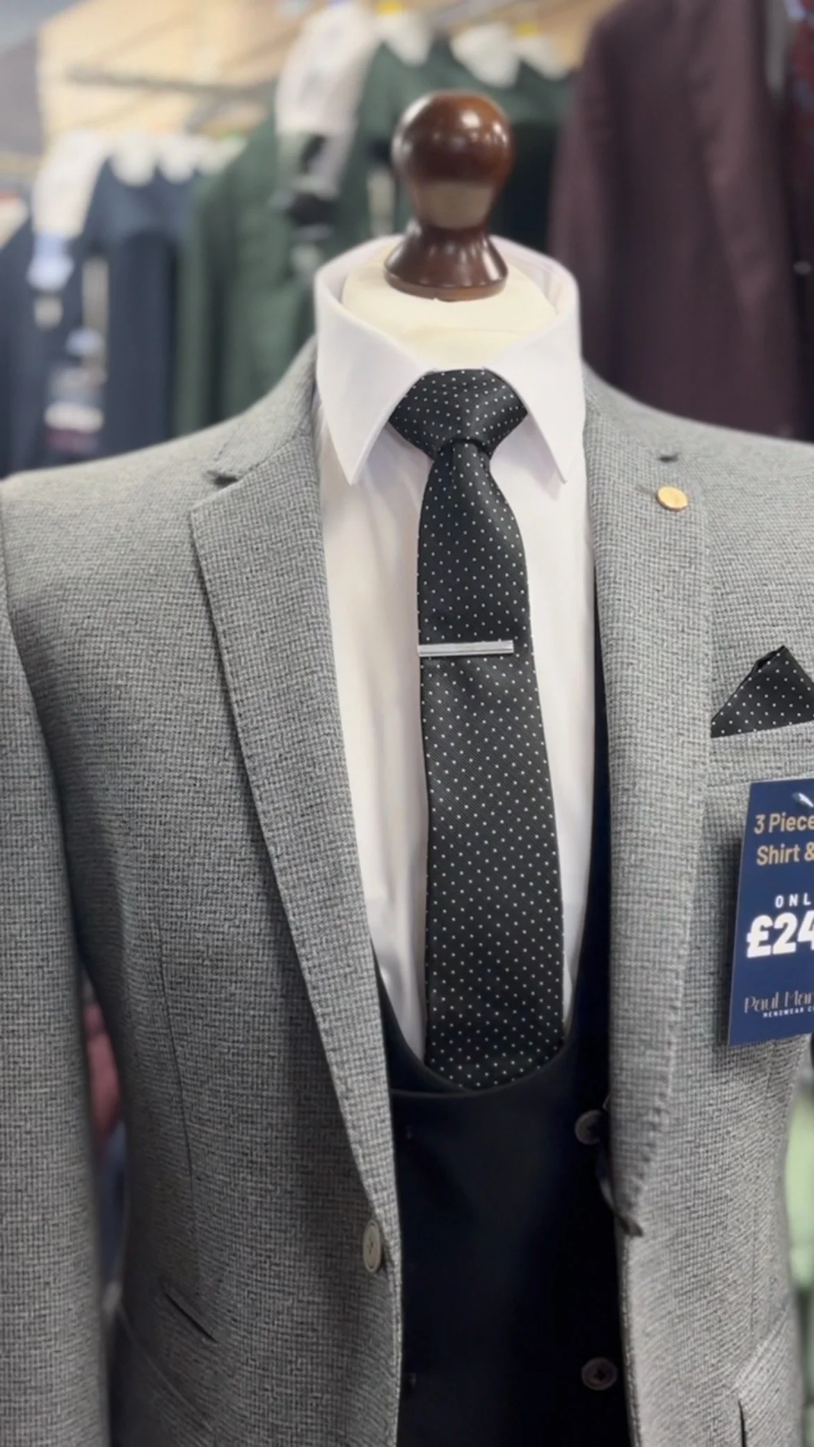 Classic & Polished
New arrival from 6th Sense ✨
A modern grey 3-piece styled with black trousers, waistcoat, tie, tie pin, pocket square and socks — all included.
All for just £249 👔
#paulmartinmenswear #6thsense #mensstyle #suitup