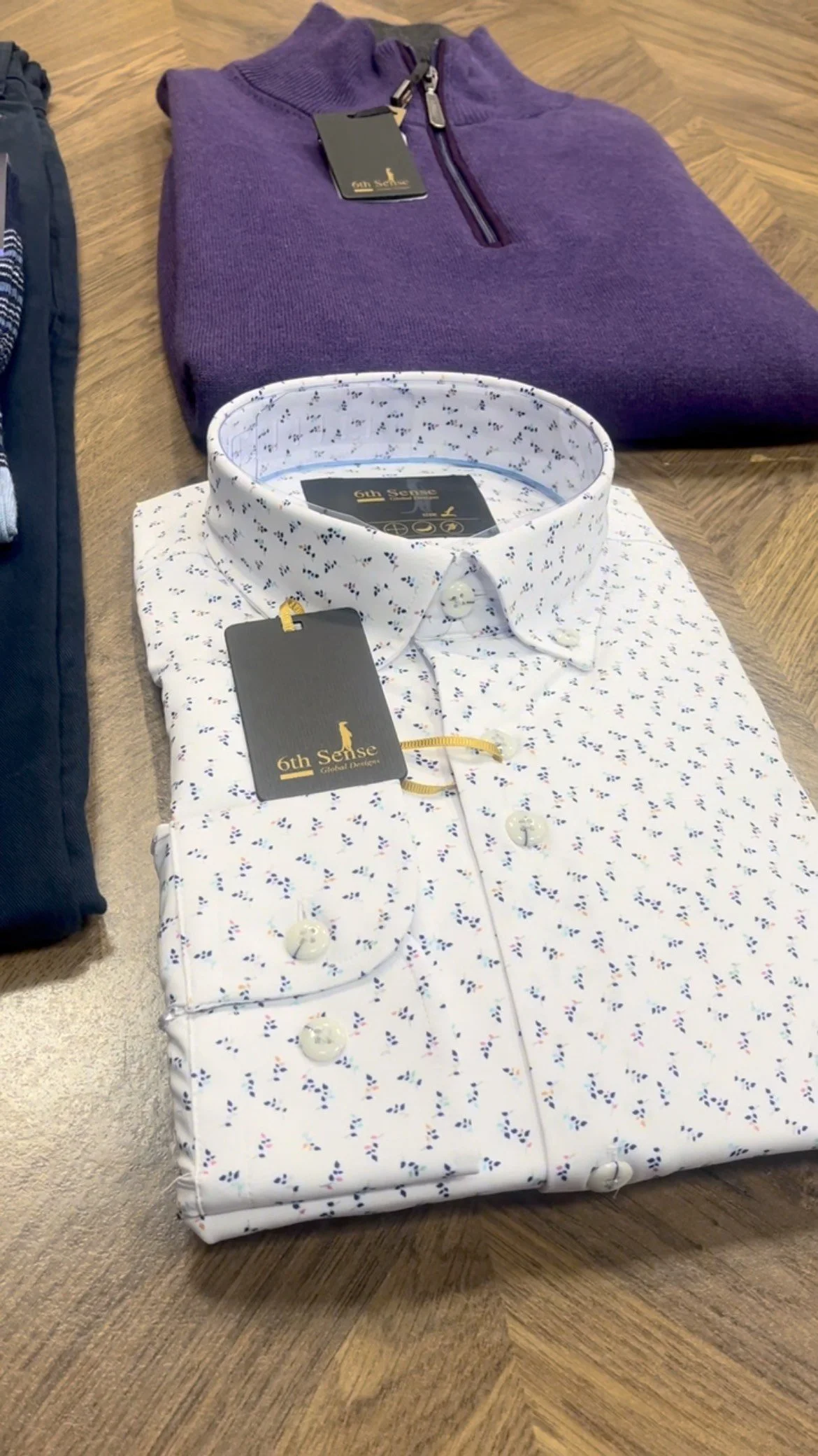 Modern smart-casual done right 👌
This 6th Sense look pairs deep navy chinos with a crisp white patterned shirt and a bold pop of colour from the rich purple half-zip. Finished with sleek matching shoes for a refined yet relaxed finish 🔥
Available