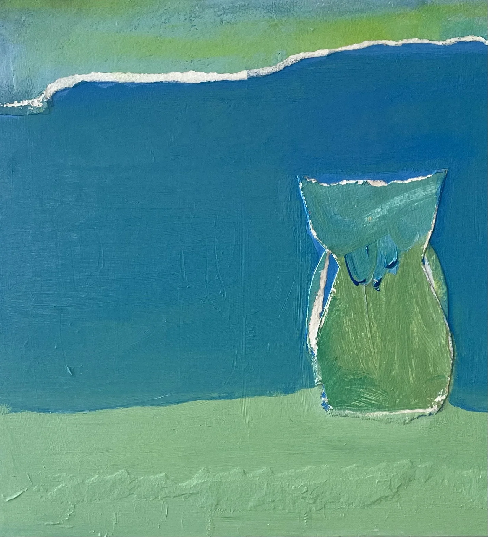 Jarrah, The Far Edge of the Sea, 12" x 12", acrylic and collage on cradled birch panel