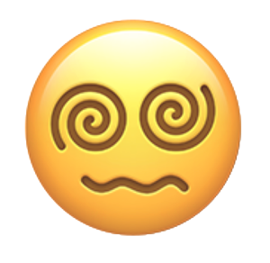 Emoji mit spiralförmigen Augen und welligem Mund, Ausdruck von Verwirrung oder Benommenheit.