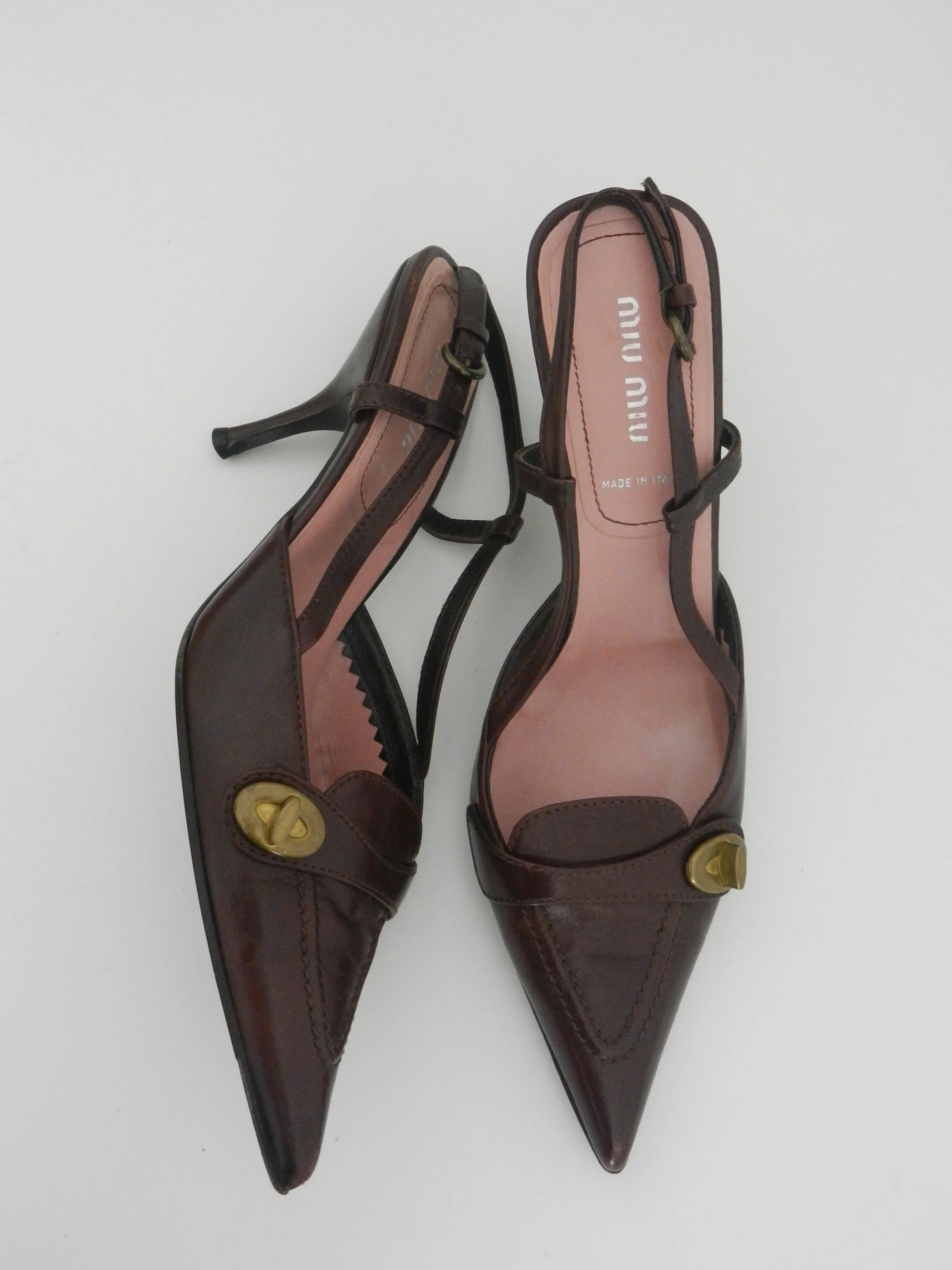 Miu Miu Brown Slingback Kitten Heels 38