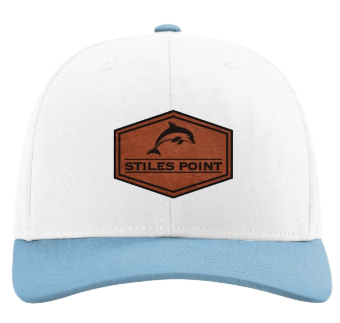 Custom hat with leather patch for Stiles Point by Weekday Promotions