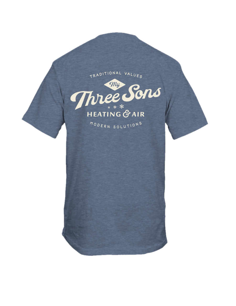 Custom screen printed tee for My Three Sons Heating and Air by Weekday Promotions