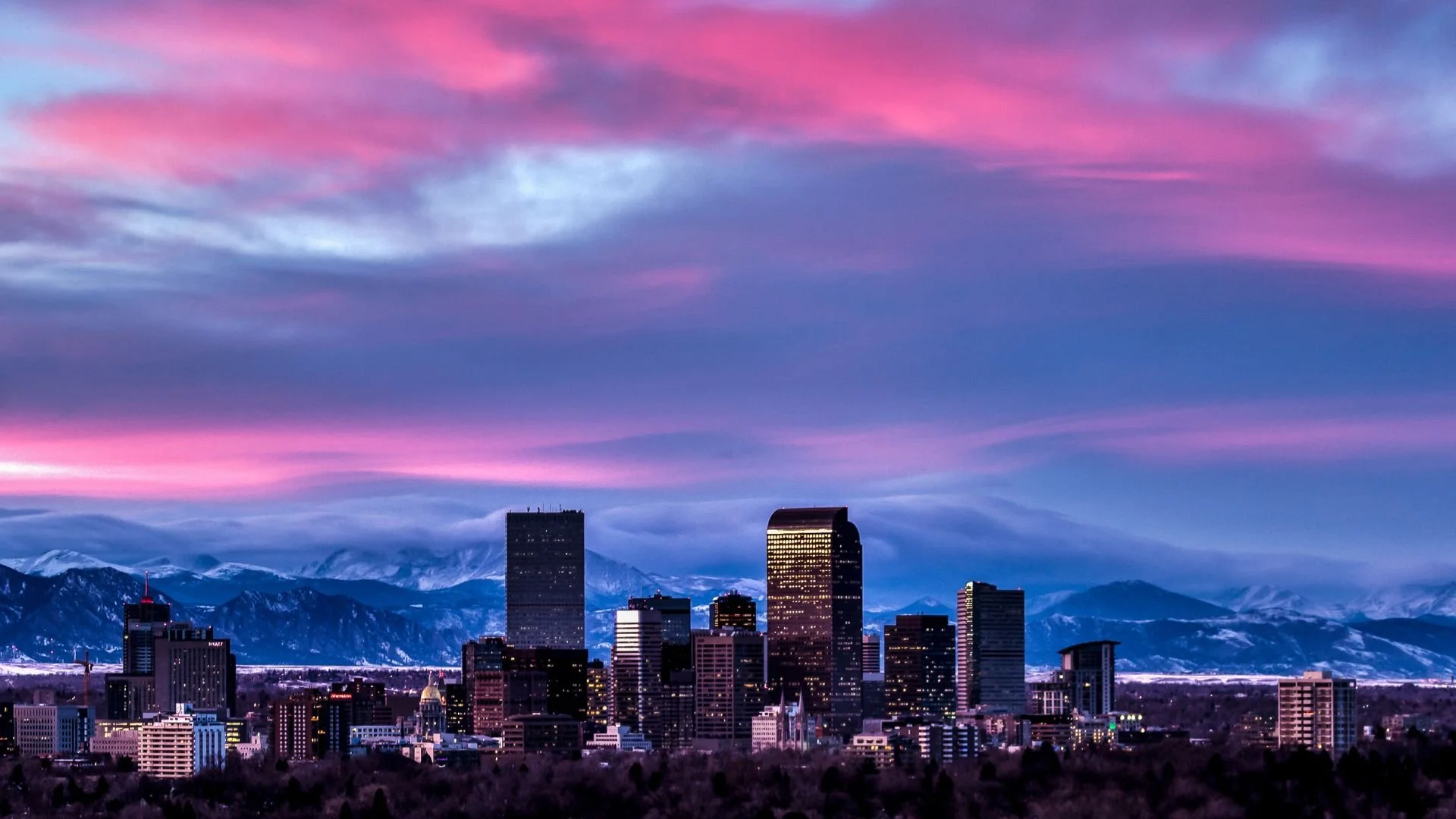 Dusk skyline of Denver CO