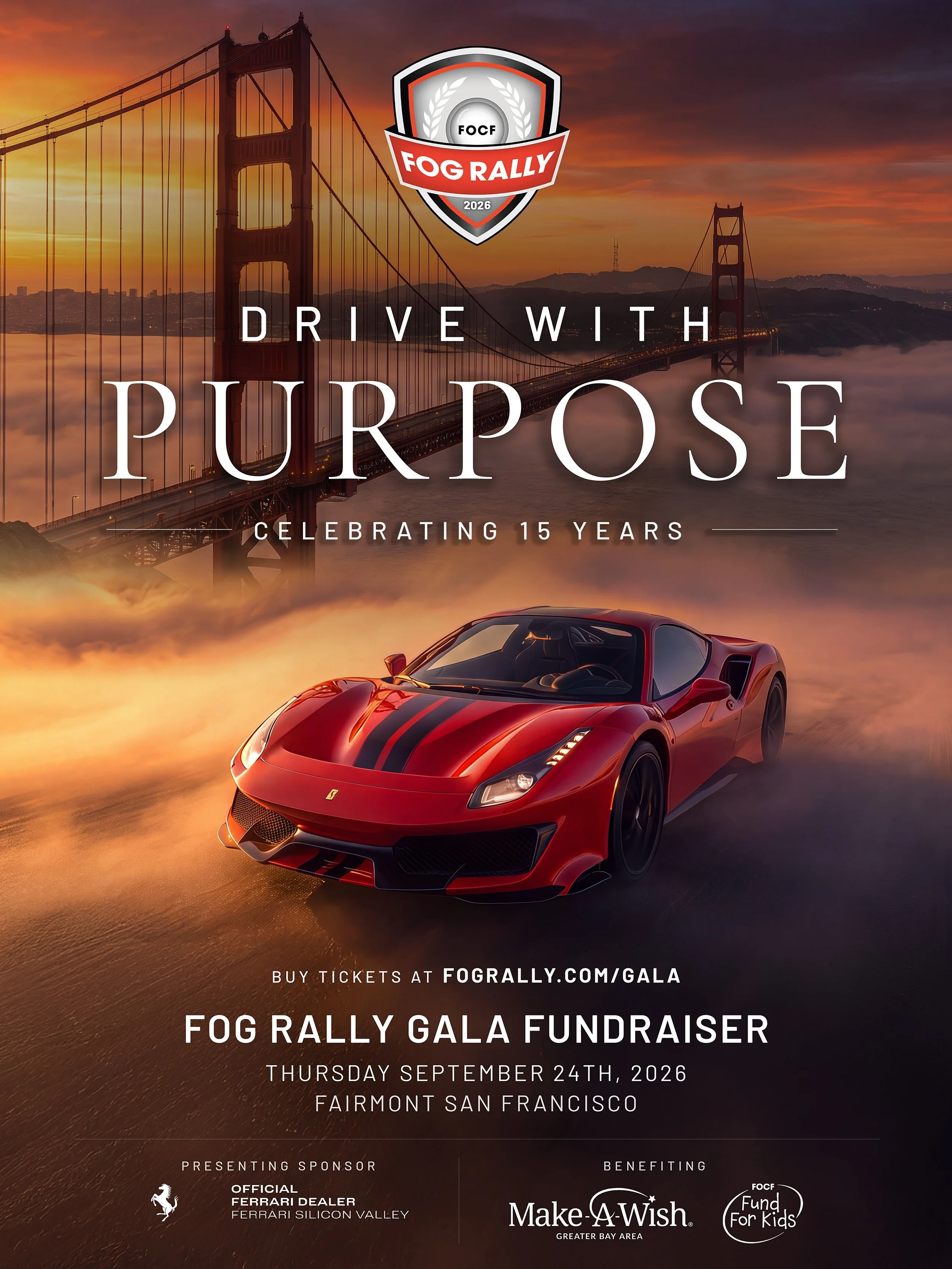 Drive With Purpose. Celebrate 15 Years. ✨🏁

Join us on Thursday, September 24th for the official FOG RALLY 2026 Gala Fundraiser at the iconic @fairmontsanfrancisco &mdash;an unforgettable evening where Ferrari passion, luxury, and philanthropy come 