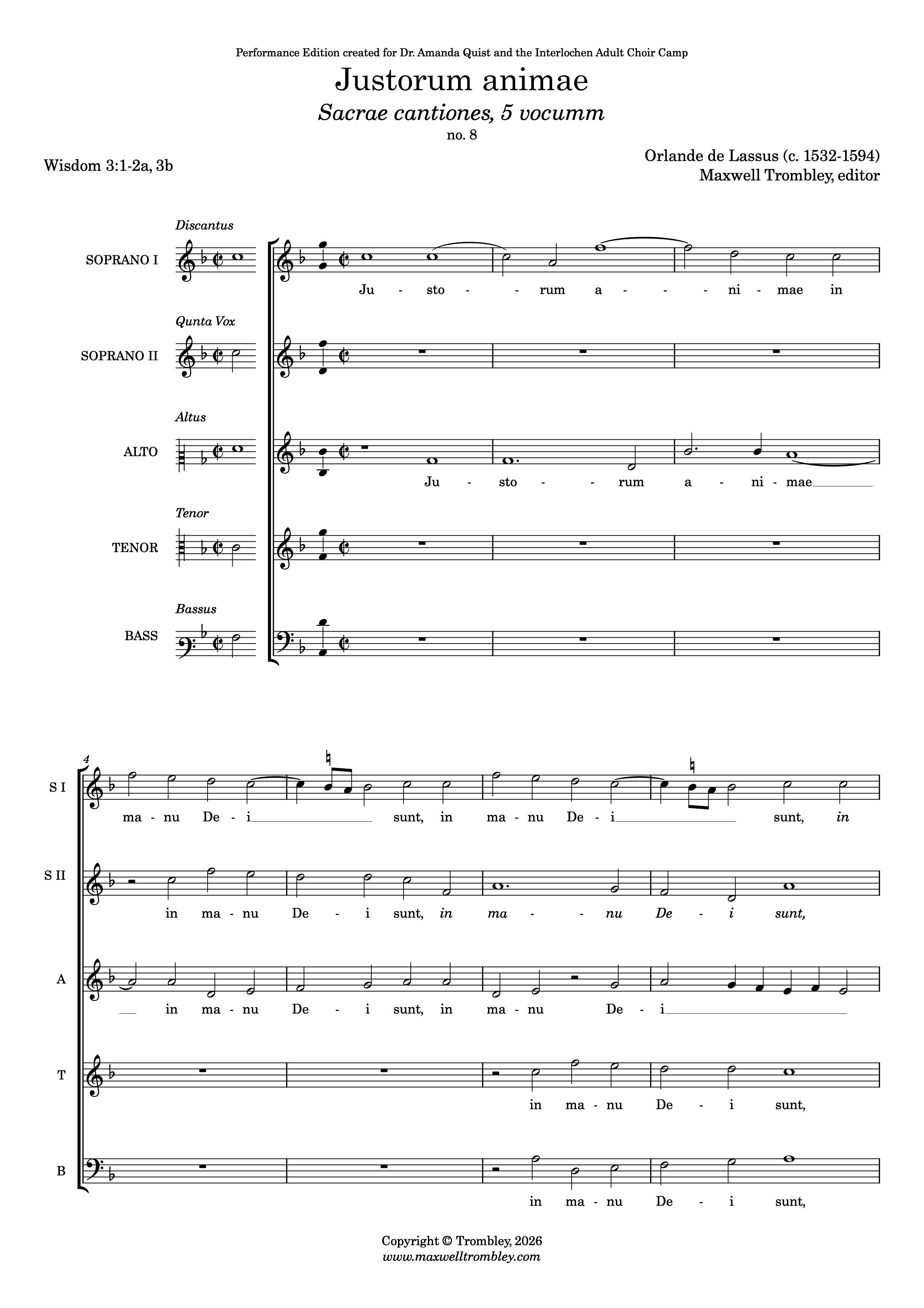 Orlande de Lassus – Justorum animae (SATB)