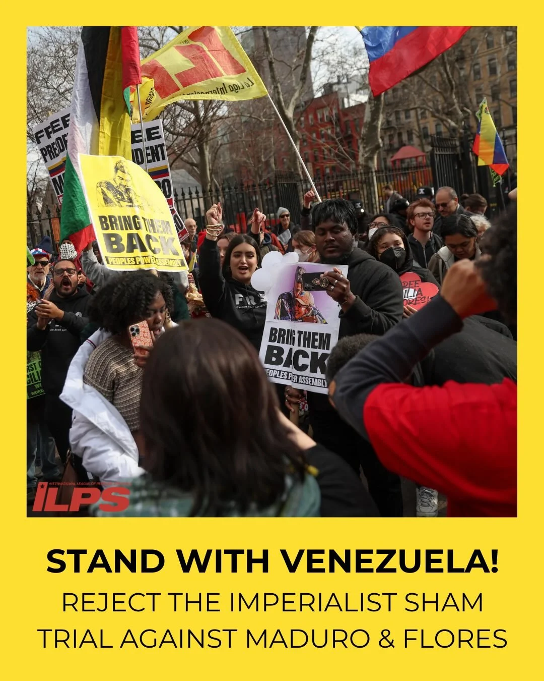FREE PRESIDENT MADURO AND FIRST COMBATANT CILIA FLORES!

As the Venezuelan leaders attended their second sham court appearance today in New York, ILPS-US mobilized alongside allies outside the courthouse to demonstrate unwavering solidarity with Vene