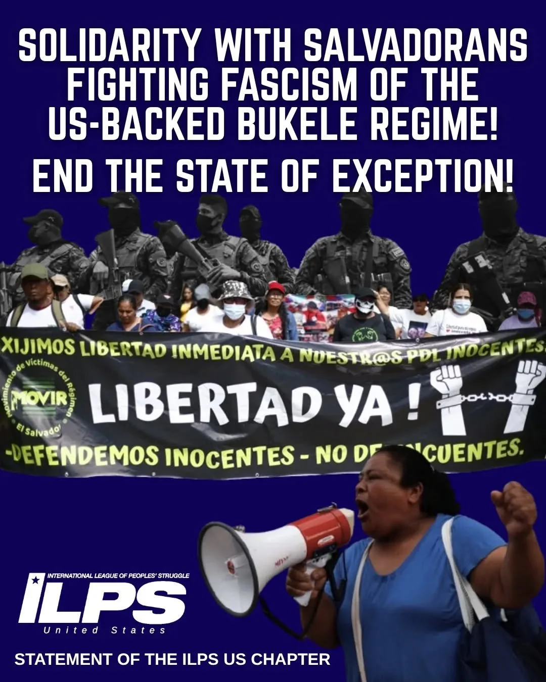 📢 ILPS US stands in solidarity with the people of El Salvador in demanding freedom for prisoners unjustly detained by the Bukele regime under the State of Exception!